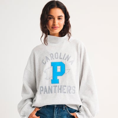 Carolina Panthers Abercrombie & Fitch Women's Sunday Oversized Funnel Neck Sweatshirt - Heather Gray