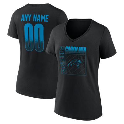 Carolina Panthers Women's Home Field Pop Personalized Name & Number V-Neck T-Shirt - Black