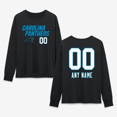 Carolina Panthers Women's Touchdown Wordmark Personalized Name & Number Long Sleeve T-Shirt - Black
