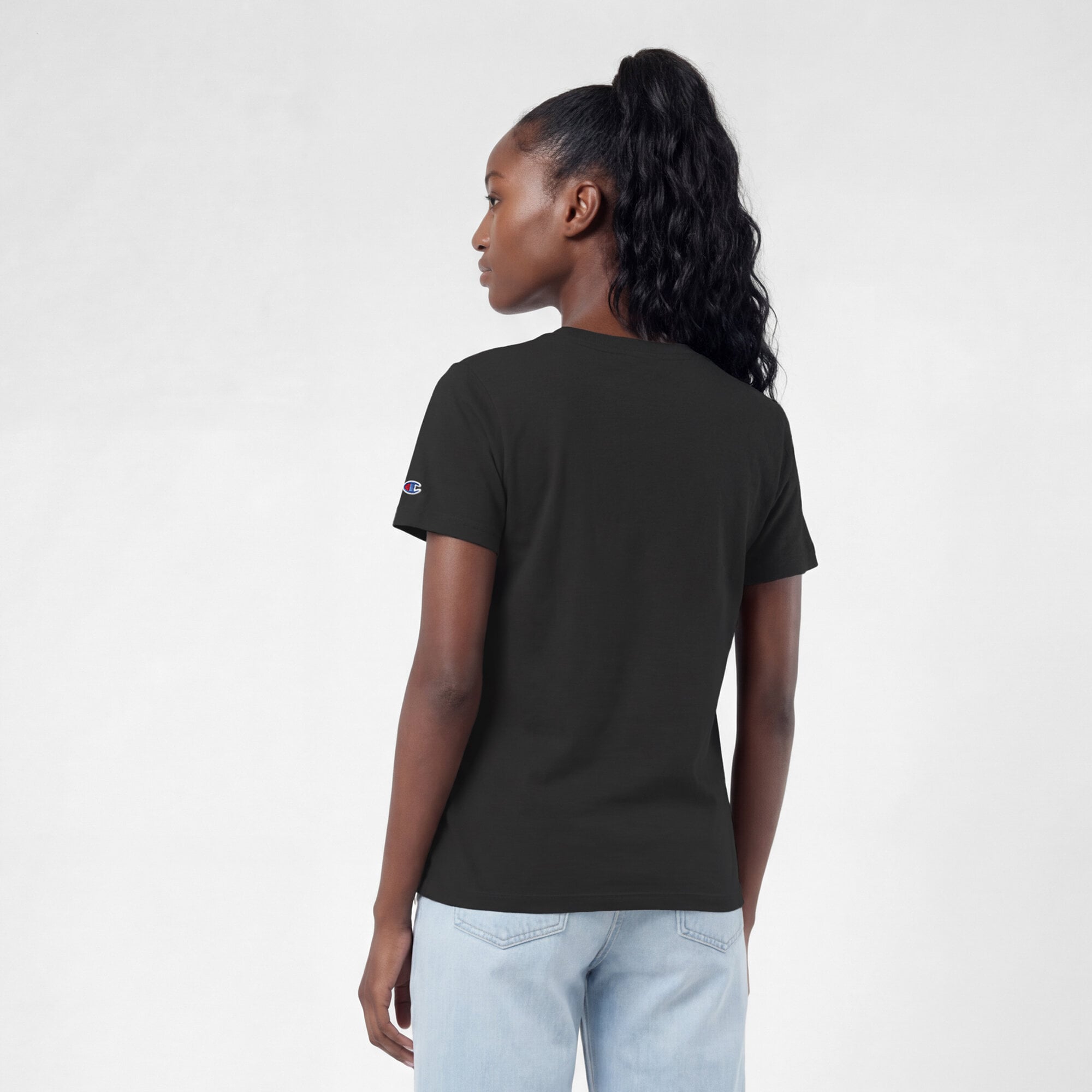 T-shirt féminin Champion Black Carolina Panthers avec logo arqué