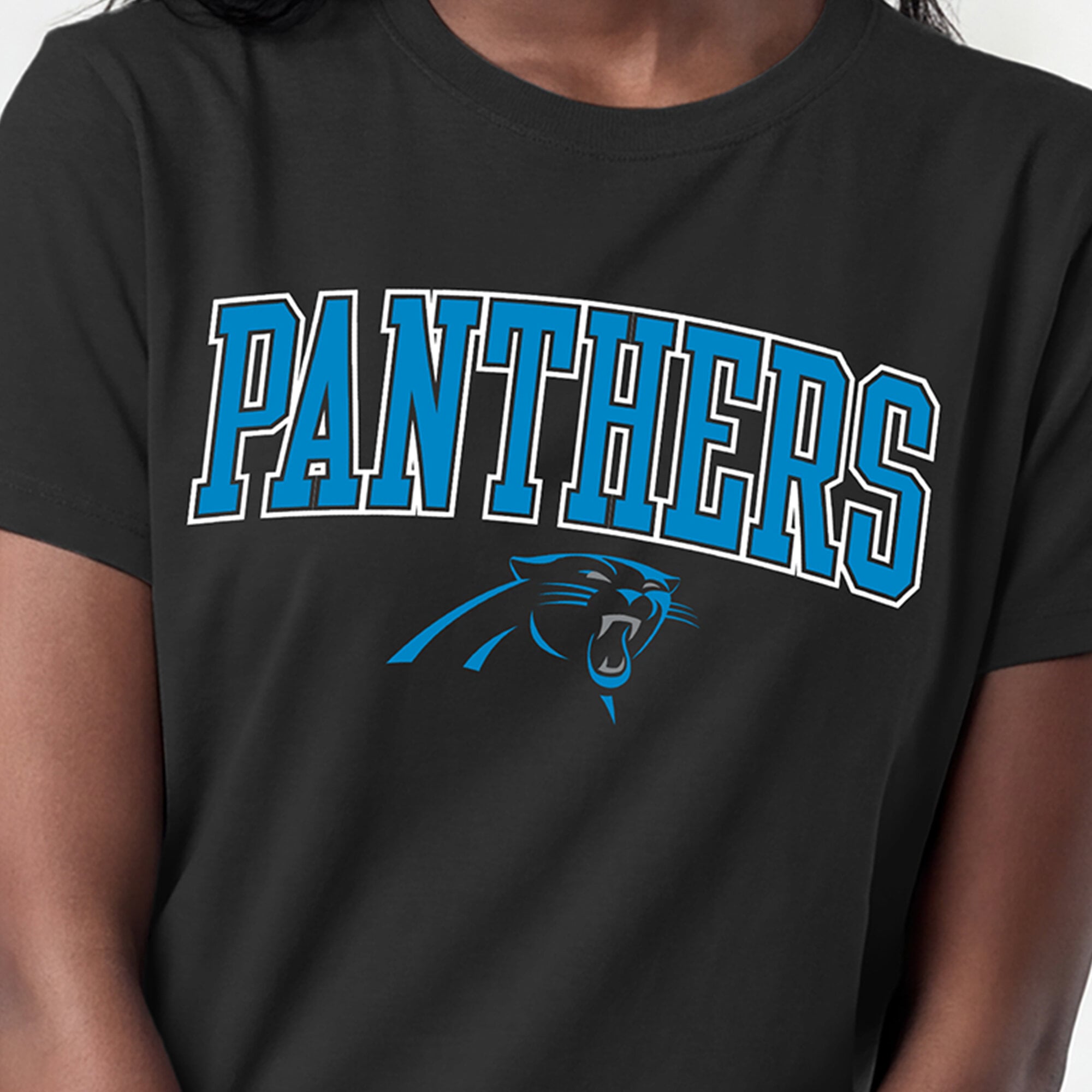 T-shirt féminin Champion Black Carolina Panthers avec logo arqué