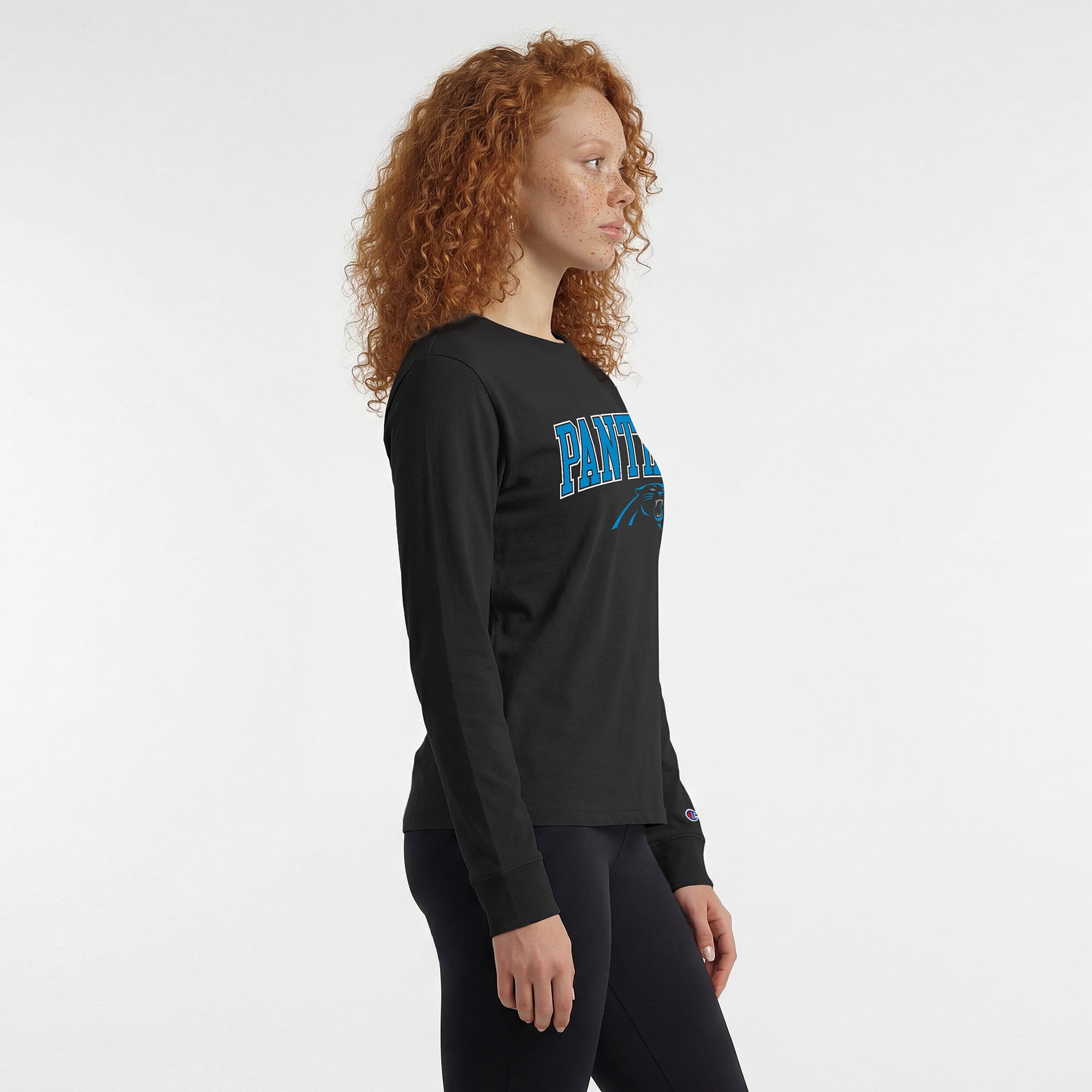 Women's Champion Black Carolina Panthers Core Logo Long Sleeve T-Shirt