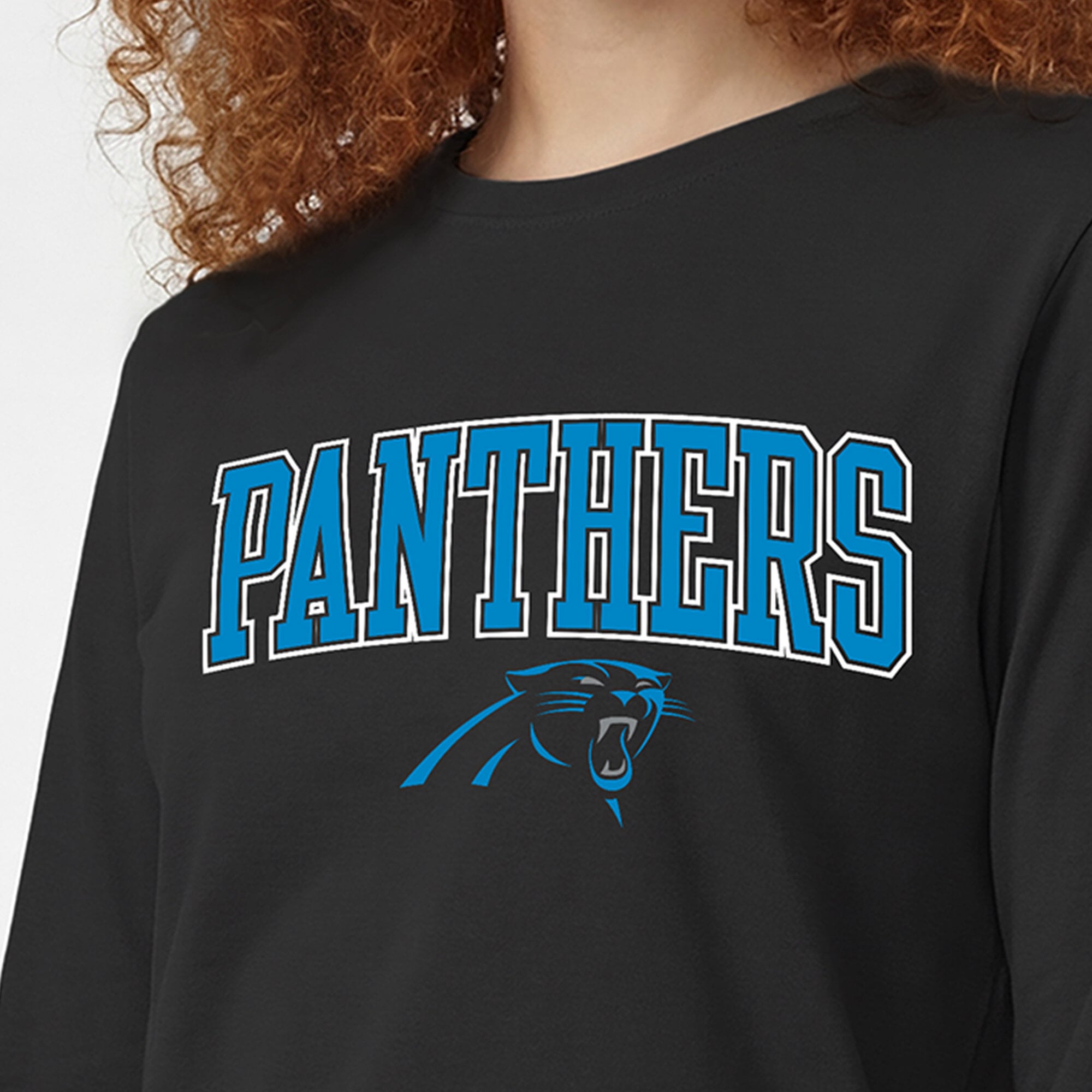 Women's Champion Black Carolina Panthers Core Logo Long Sleeve T-Shirt