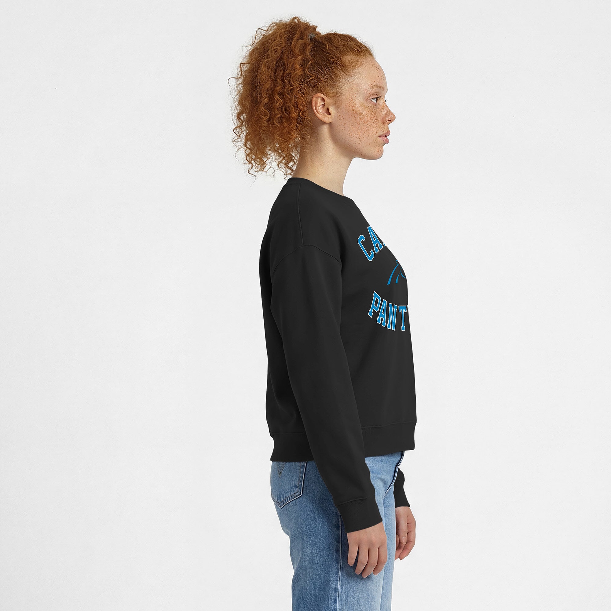 Women's Champion  Black Carolina Panthers Heart & Soul Powerblend Sweatshirt