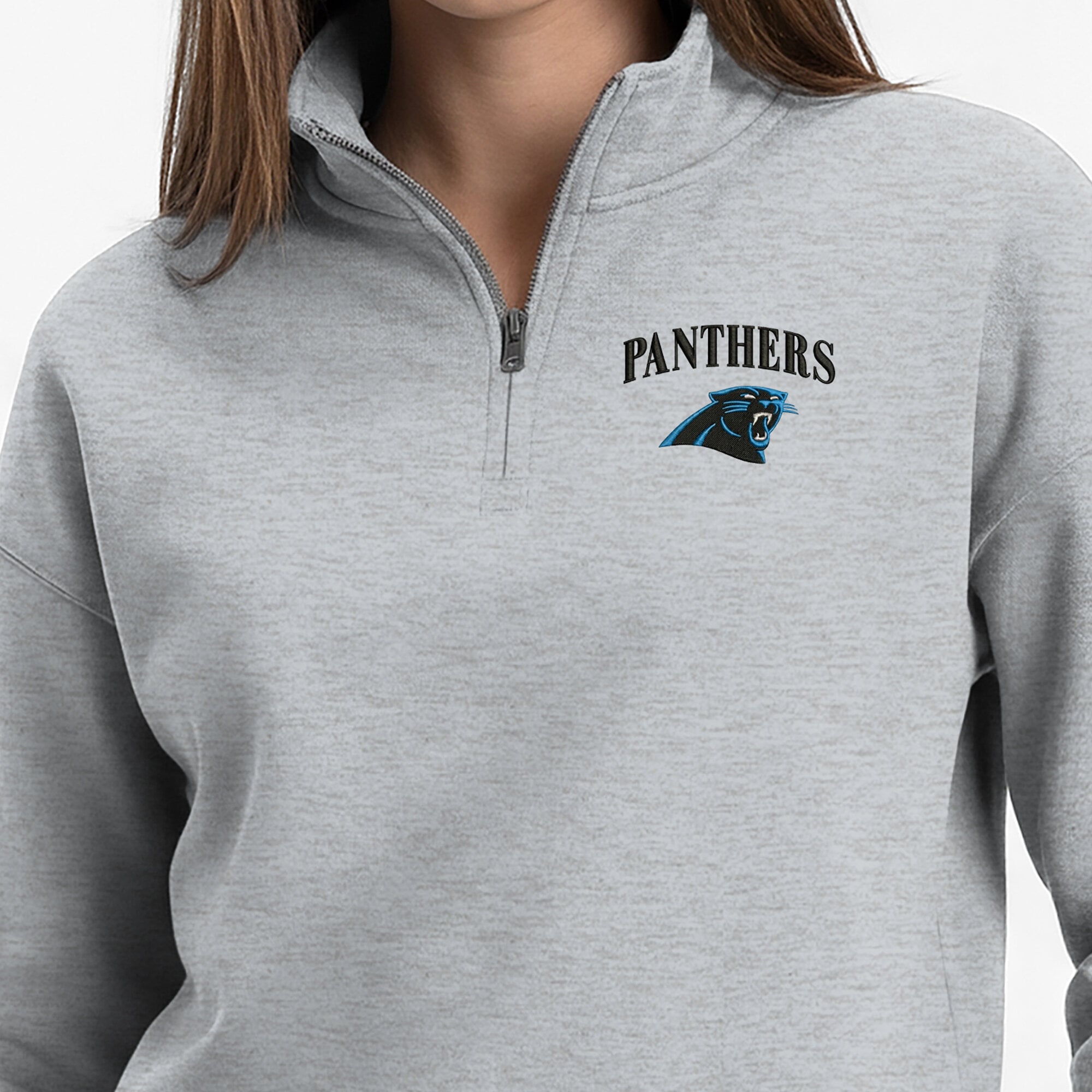 Sweat-shirt à col zippé Champion gris chiné pour femme, Carolina Panthers, Powerblend