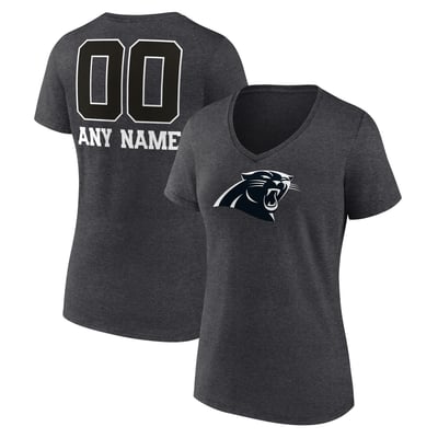 Carolina Panthers Women's Personalized Name & Number Monochrome V-Neck T-Shirt - Charcoal