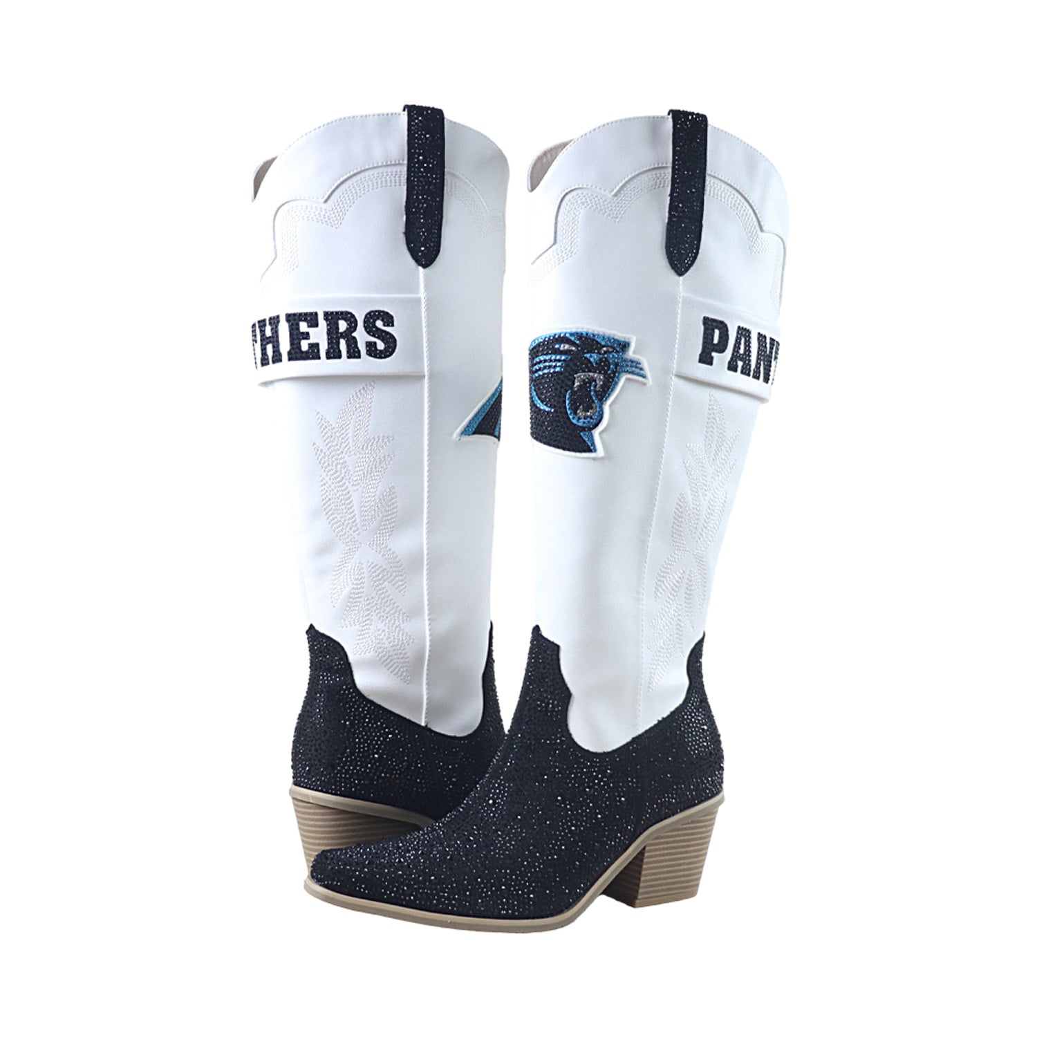 Bottes de cowboy blanches FABGATING by Cuce Carolina Panthers Crystal pour femmes