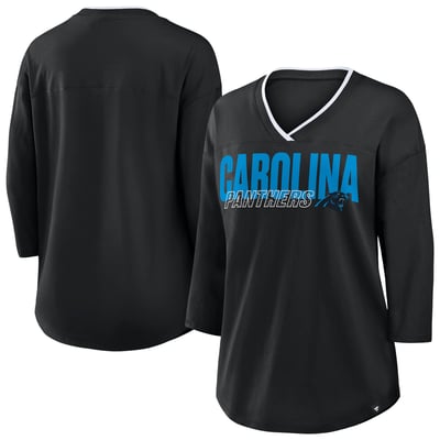 Carolina Panthers Fanatics Women's Plus Size Deceptive Juke 3/4-Sleeve V-Neck T-Shirt - Black