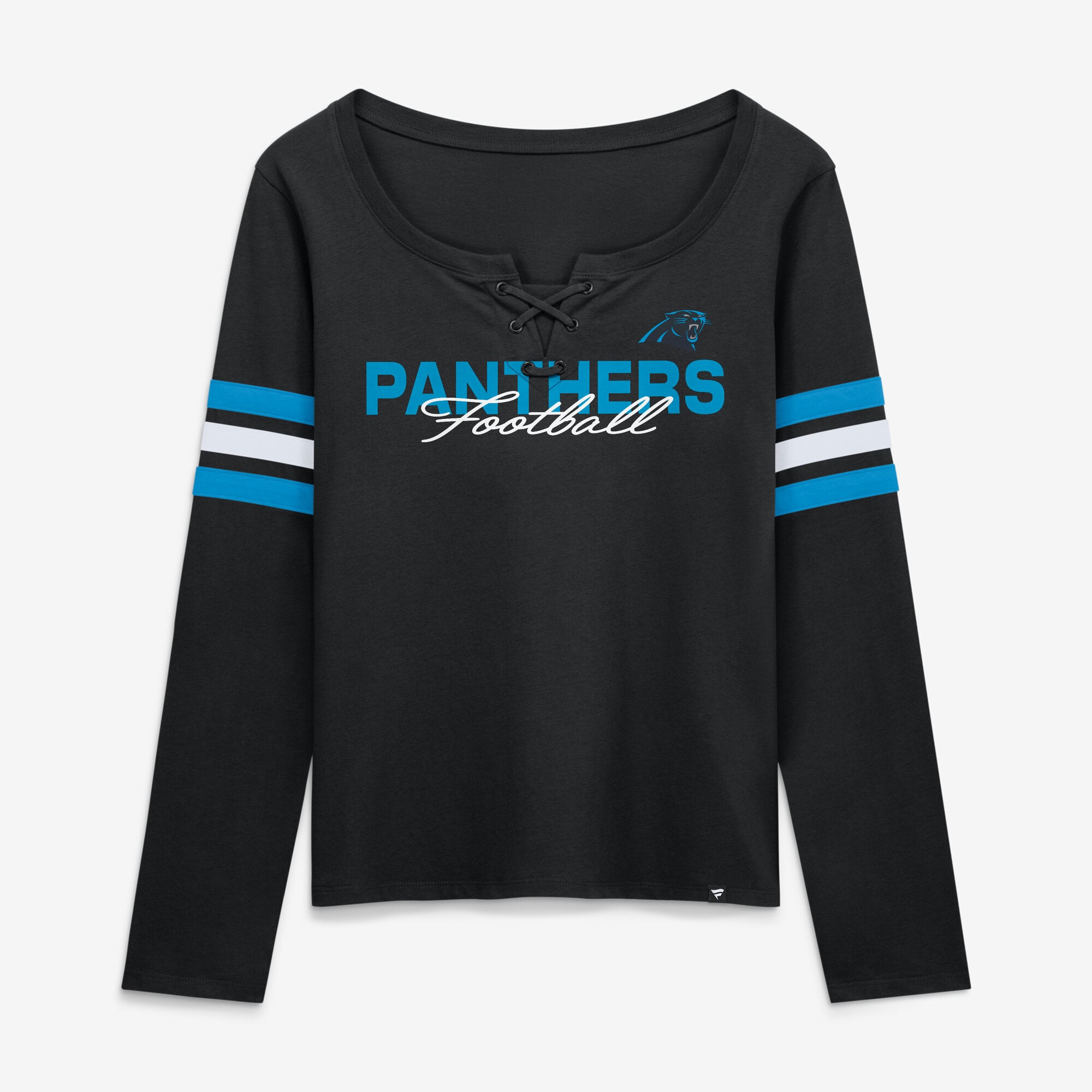 T-shirt à manches longues lacets Fanatics Black Carolina Panthers pour femmes