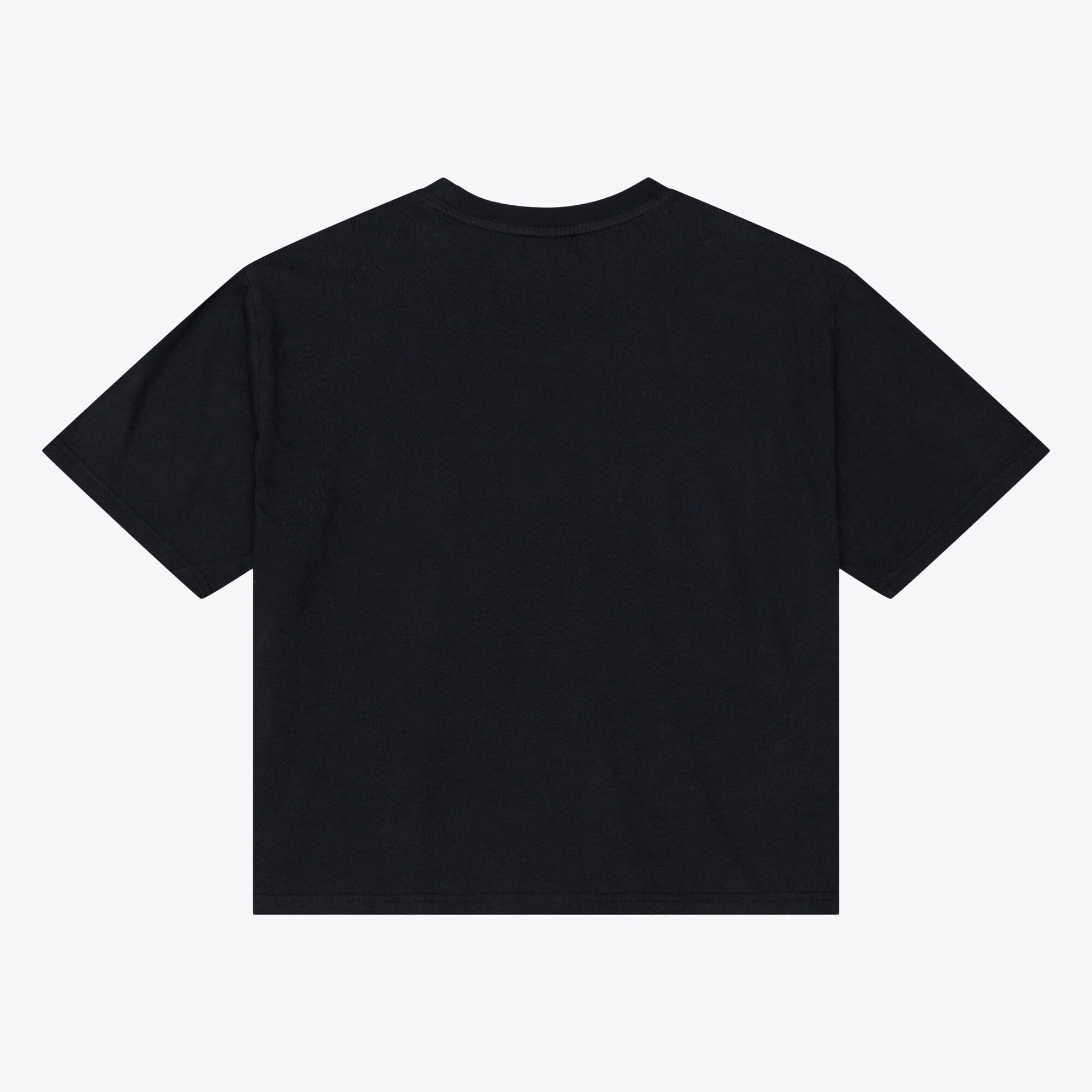 Women's Mitchell & Ness Black Carolina Panthers Core Essentials Micro Logo Boxy Crop T-Shirt