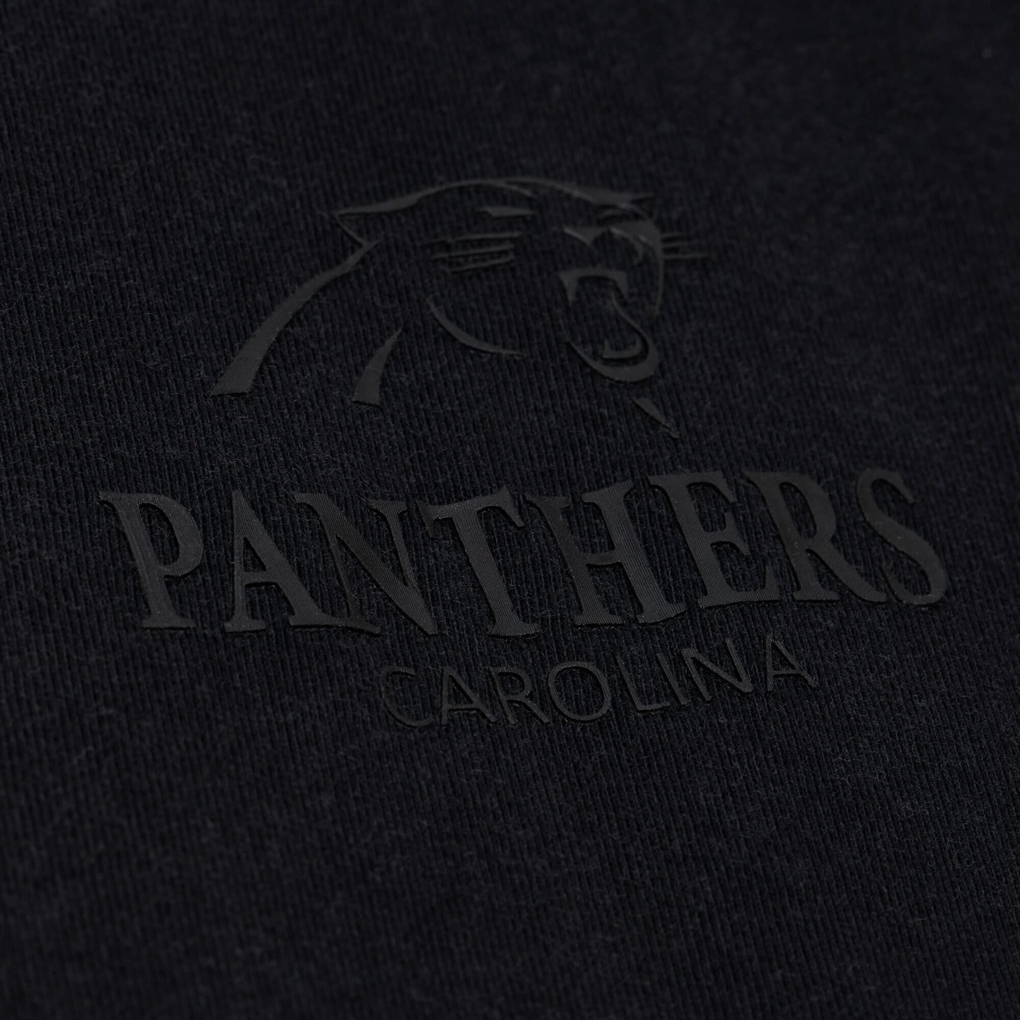Women's Mitchell & Ness Black Carolina Panthers Core Essentials Micro Logo Boxy Crop T-Shirt