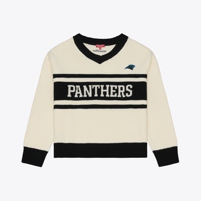 Carolina Panthers Mitchell & Ness Women's Retro Roots V-Neck Sweater - Cream/Black