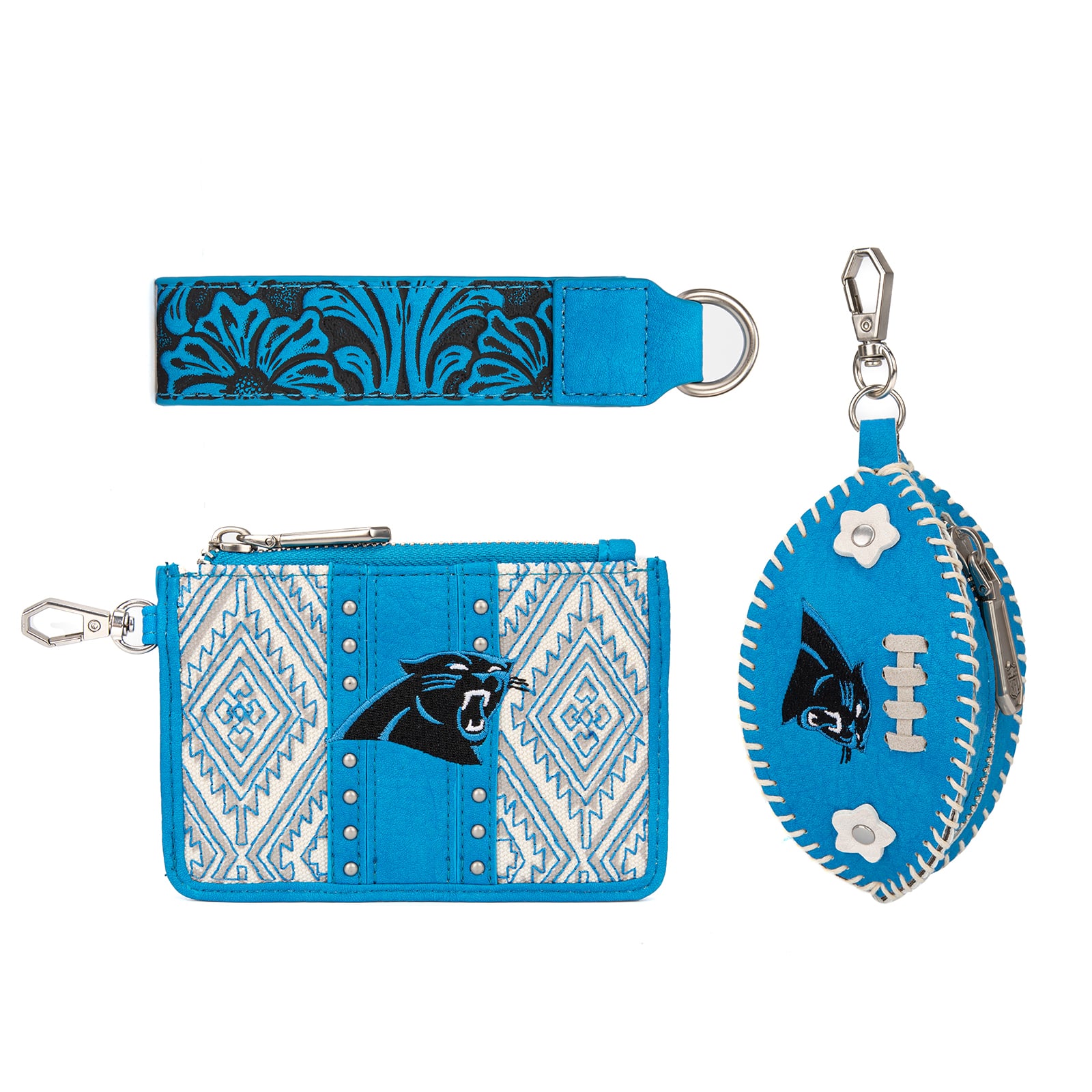 Portefeuille et bracelet porte-clés football Montana West Carolina Panthers pour femme