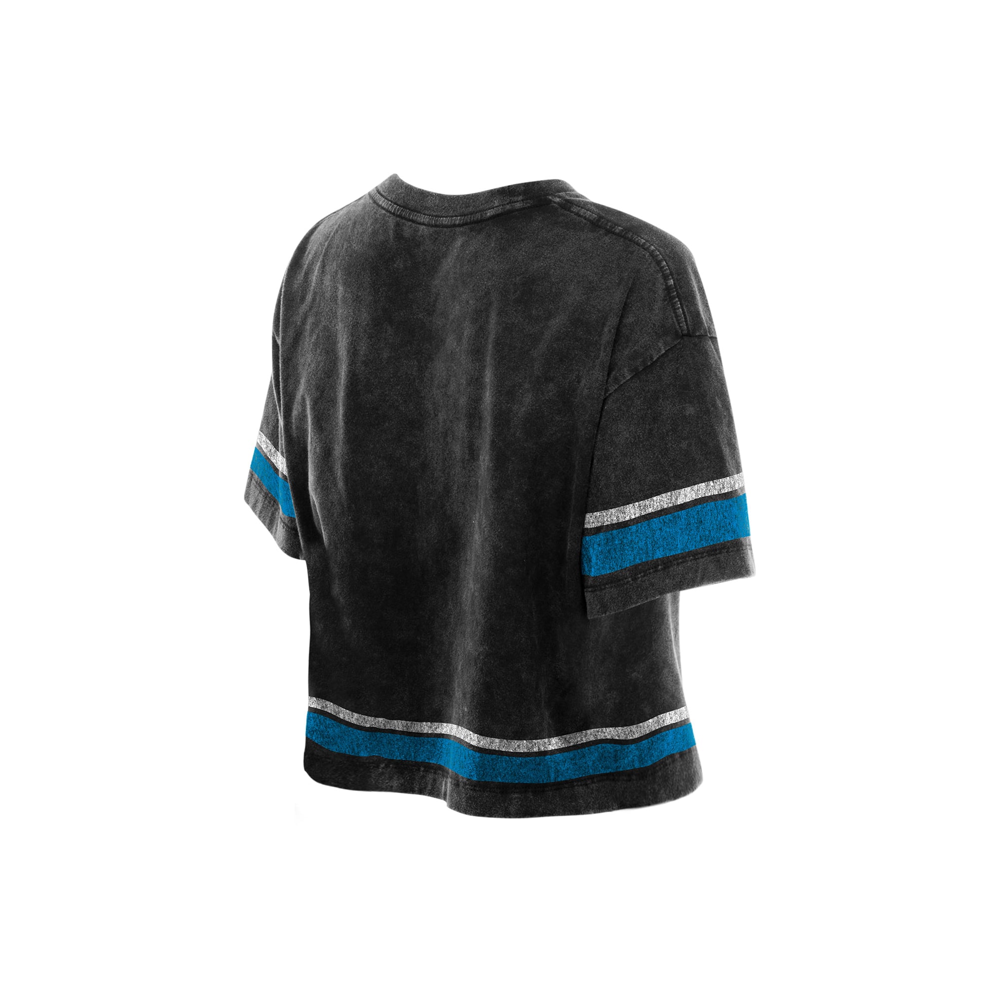 T-shirt court New Era Black Carolina Panthers Lifestyle pour femme, délavé à l'huile minérale, coupe carrée.