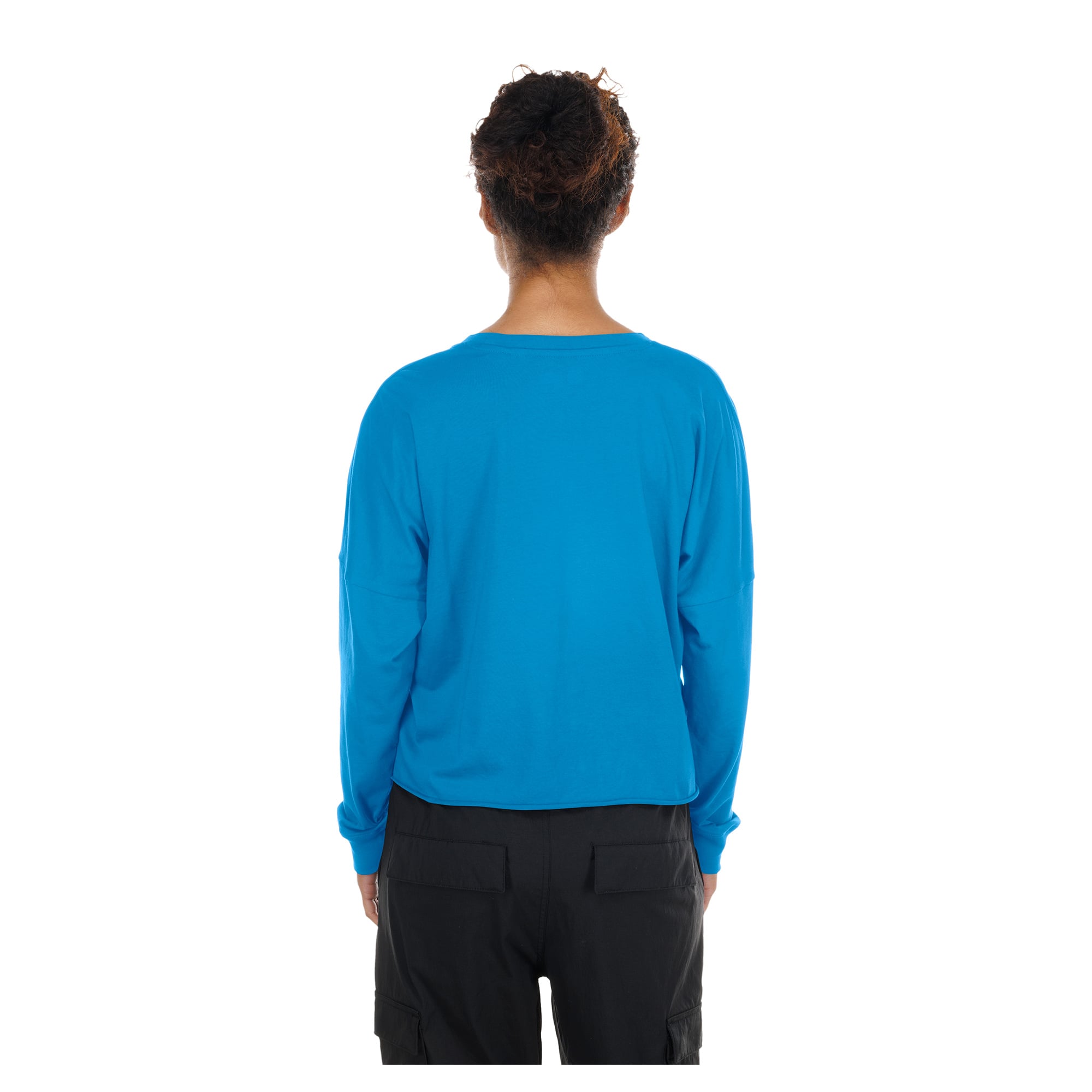 Women's New Era Blue Carolina Panthers Cropped Oversized Long Sleeve T-Shirt