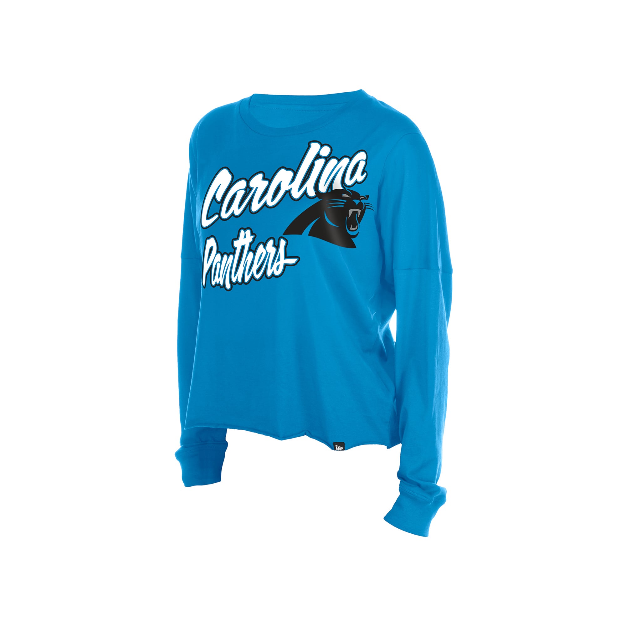 Women's New Era Blue Carolina Panthers Cropped Oversized Long Sleeve T-Shirt