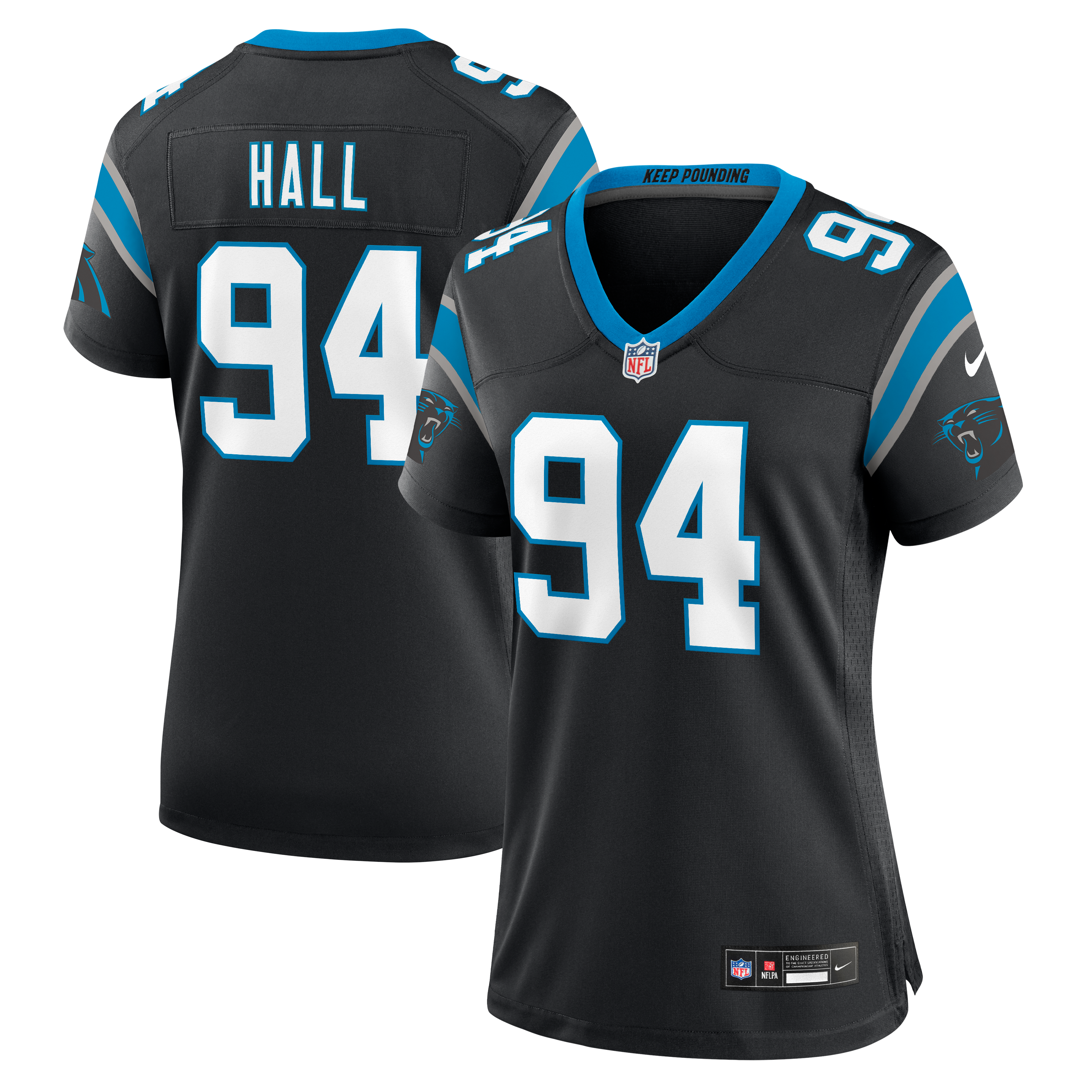 Maillot de match Nike Aaron Hall noir pour femme, Carolina Panthers