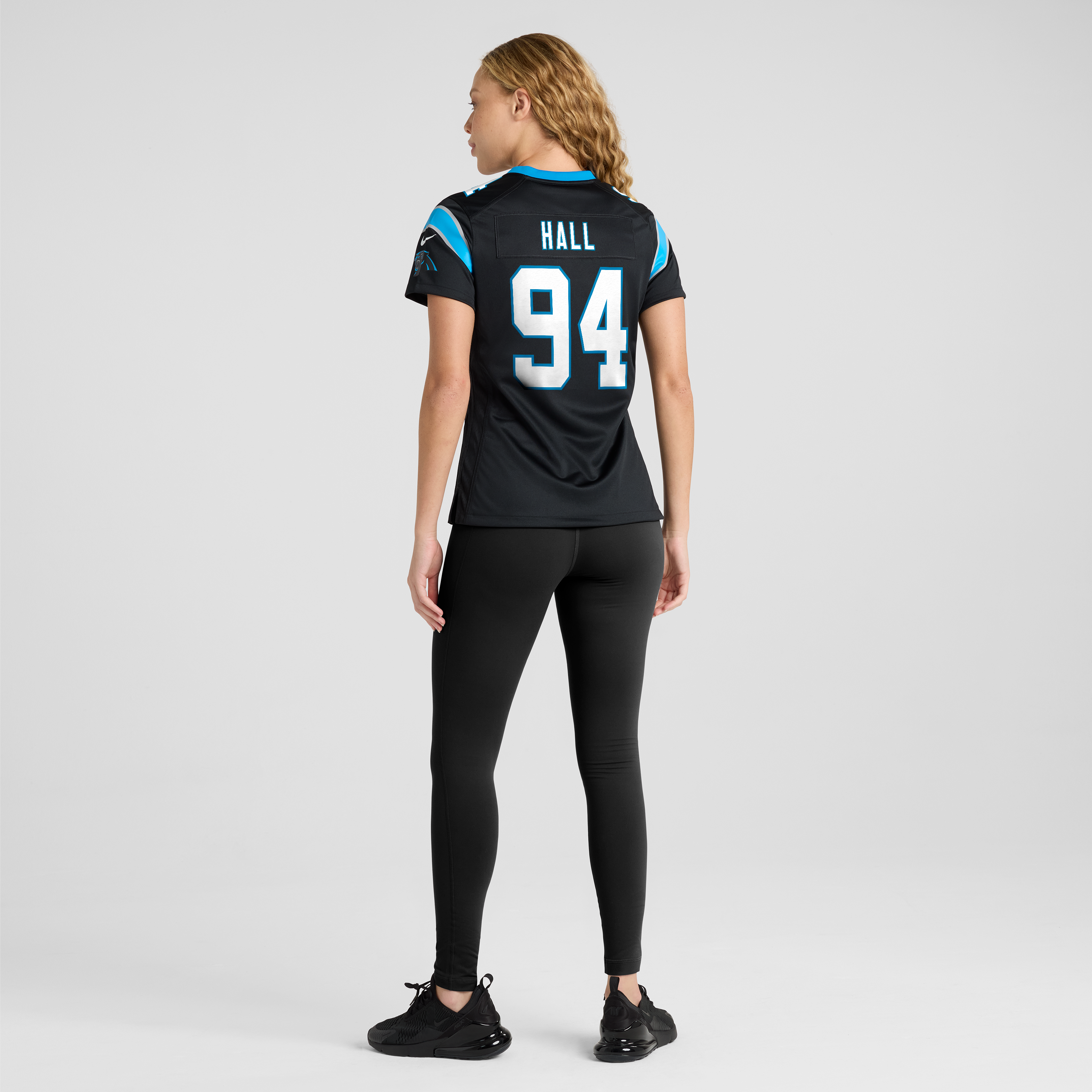 Maillot de match Nike Aaron Hall noir pour femme, Carolina Panthers