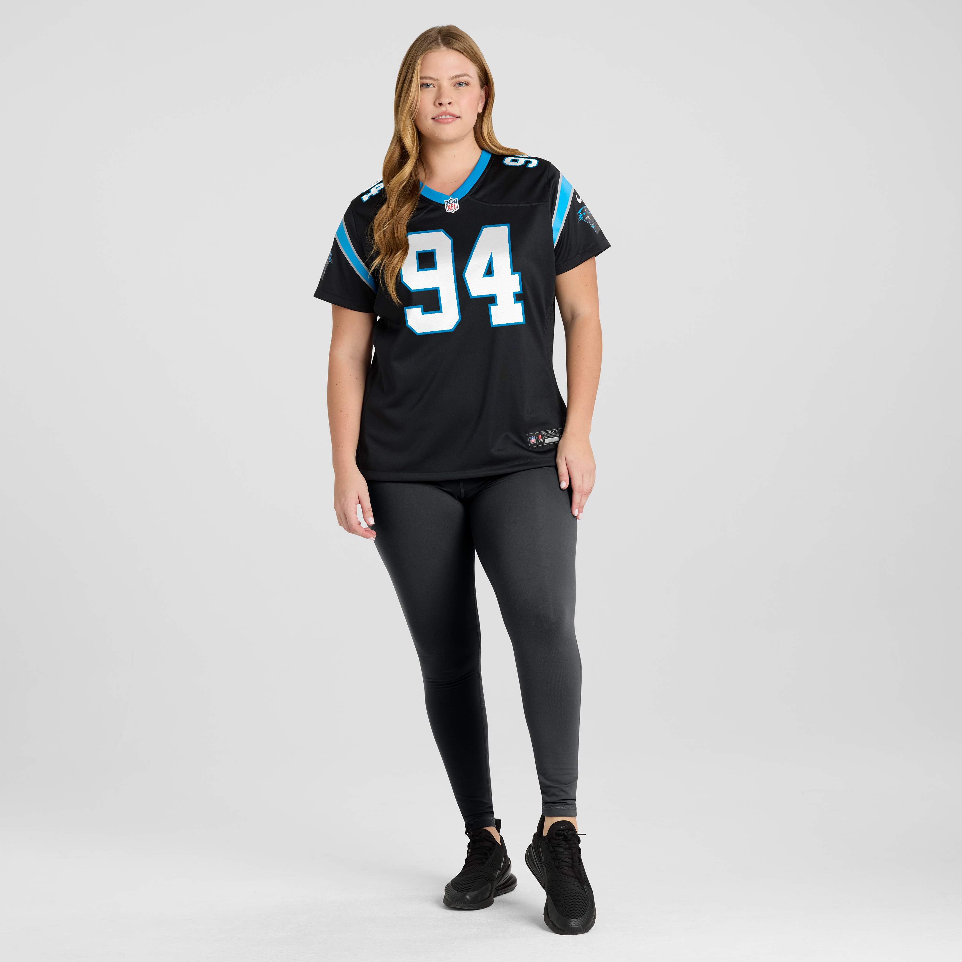 Maillot de match Nike Aaron Hall noir pour femme, Carolina Panthers