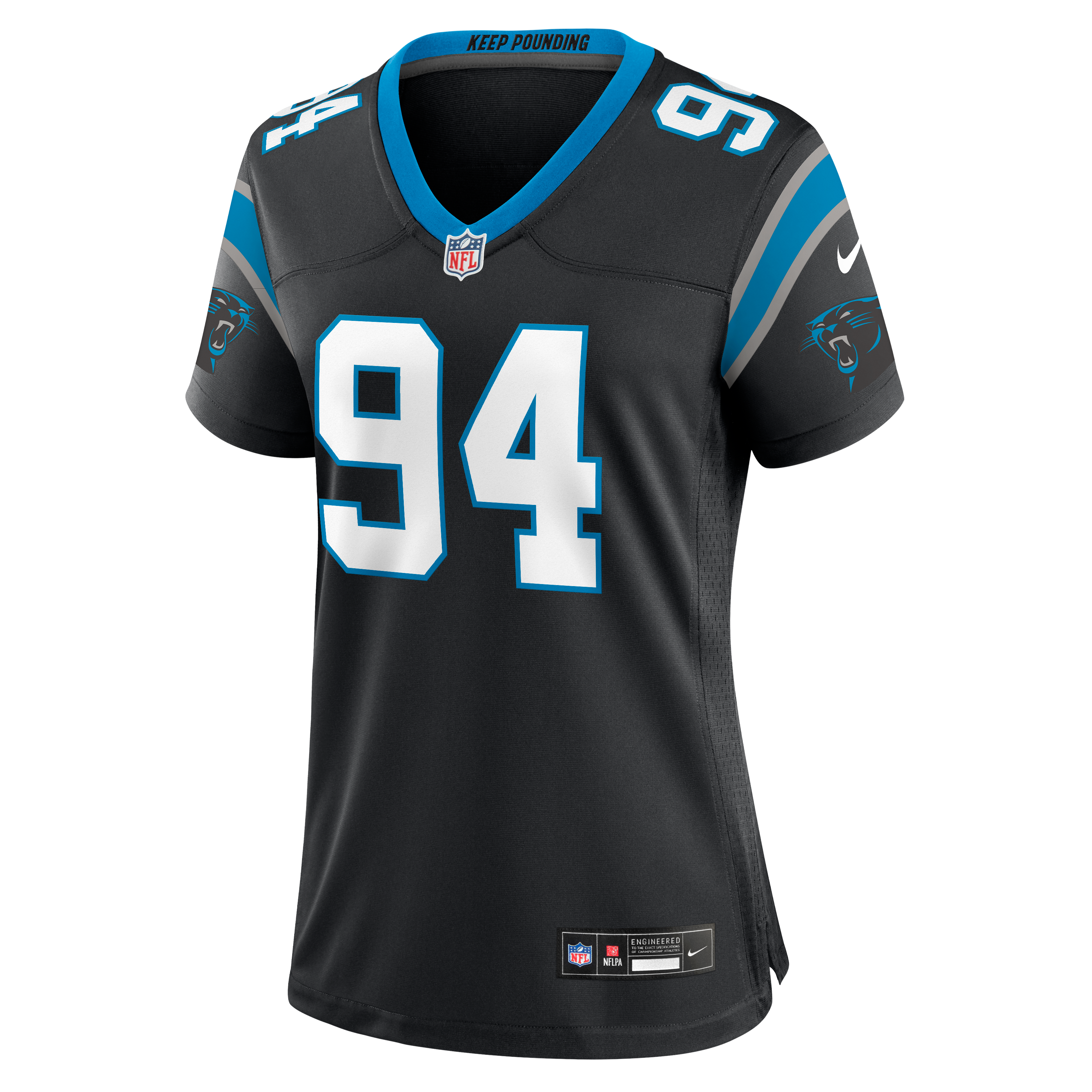 Maillot de match Nike Aaron Hall noir pour femme, Carolina Panthers
