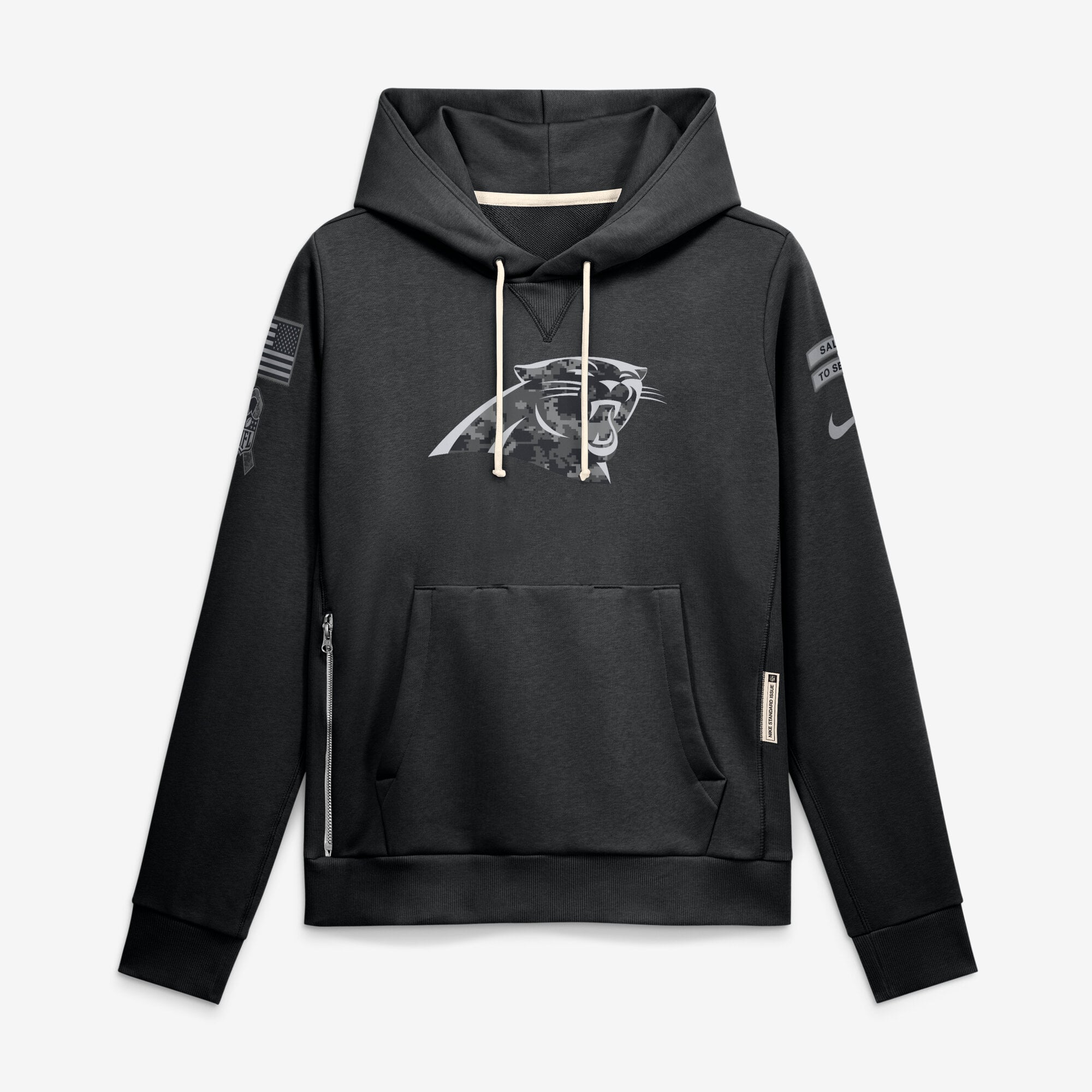 Sweat à capuche Nike noir Carolina Panthers 2026 Salute to Service Sideline Dri-FIT pour femme