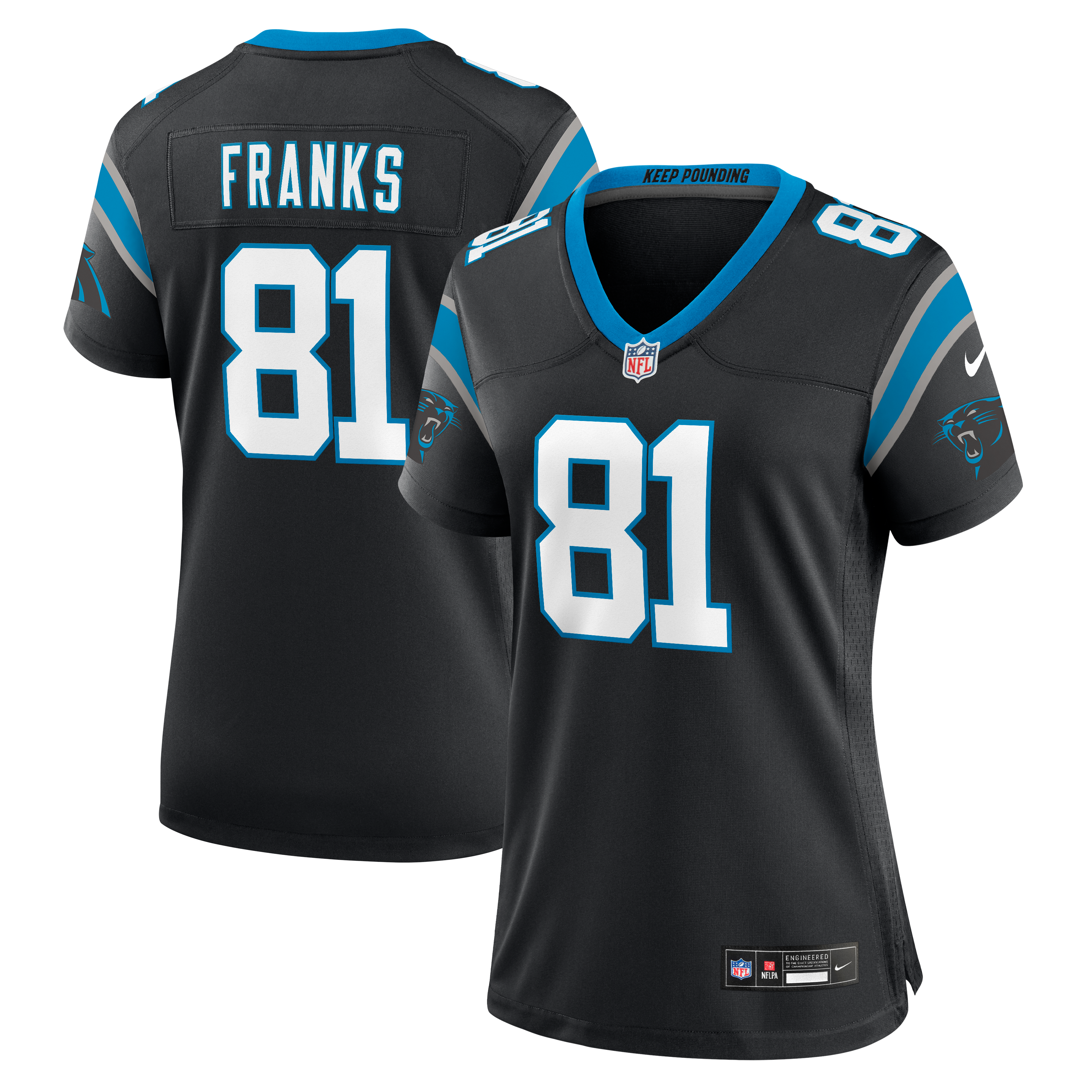 Women's Nike Feleipe Franks Black Carolina Panthers Team Game Jersey