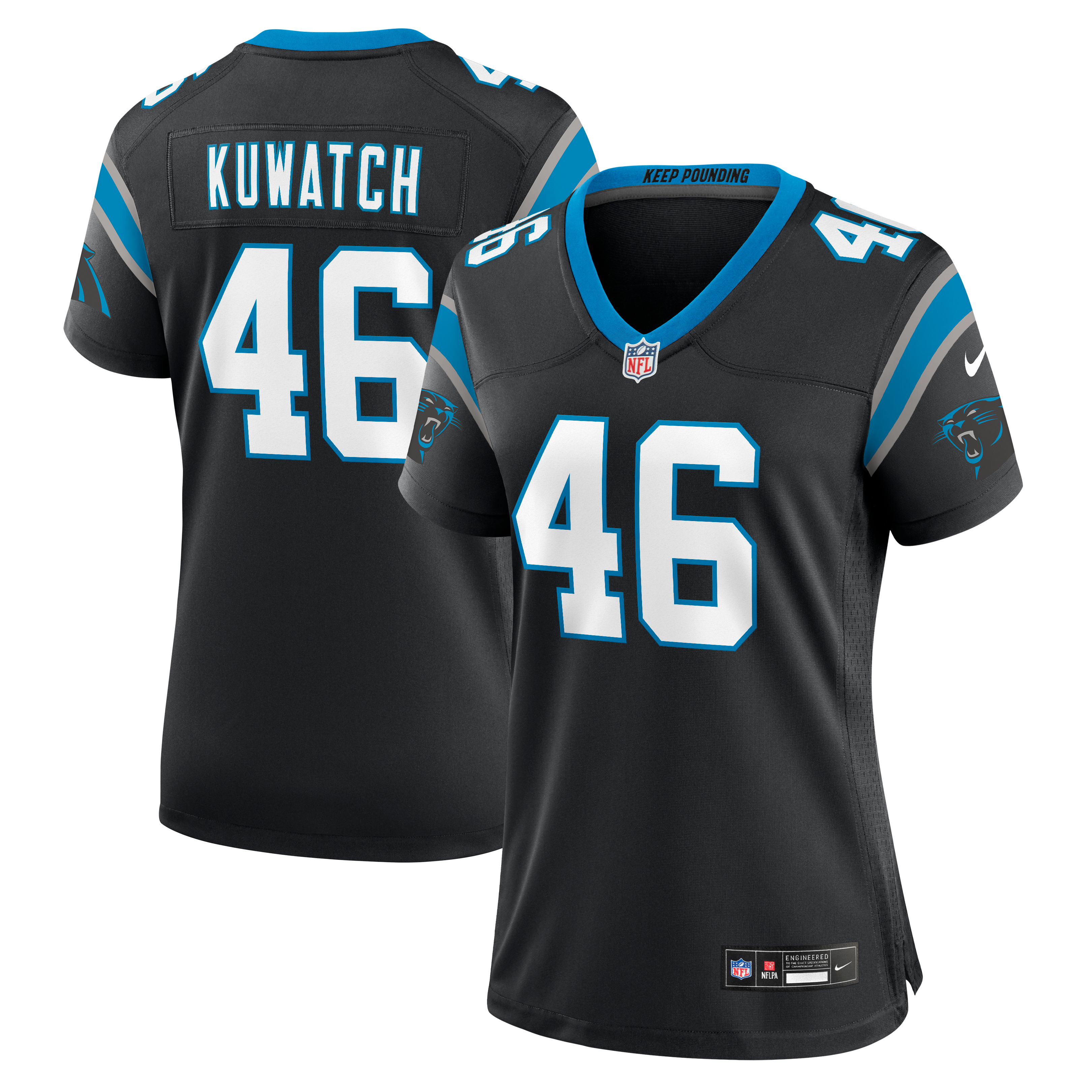 Maillot de match Nike Jackson Kuwatch noir pour femme, Carolina Panthers