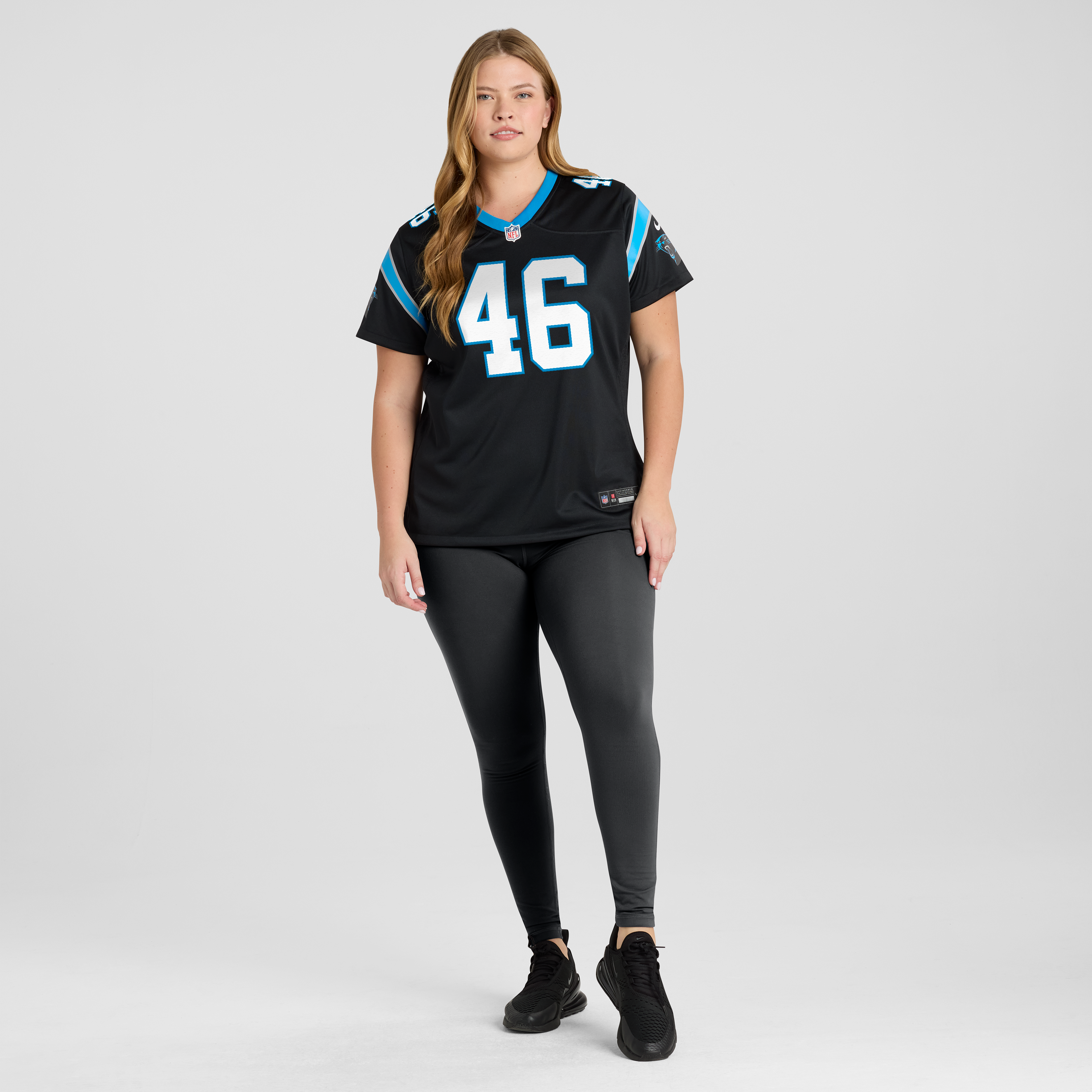 Maillot de match Nike Jackson Kuwatch noir pour femme, Carolina Panthers