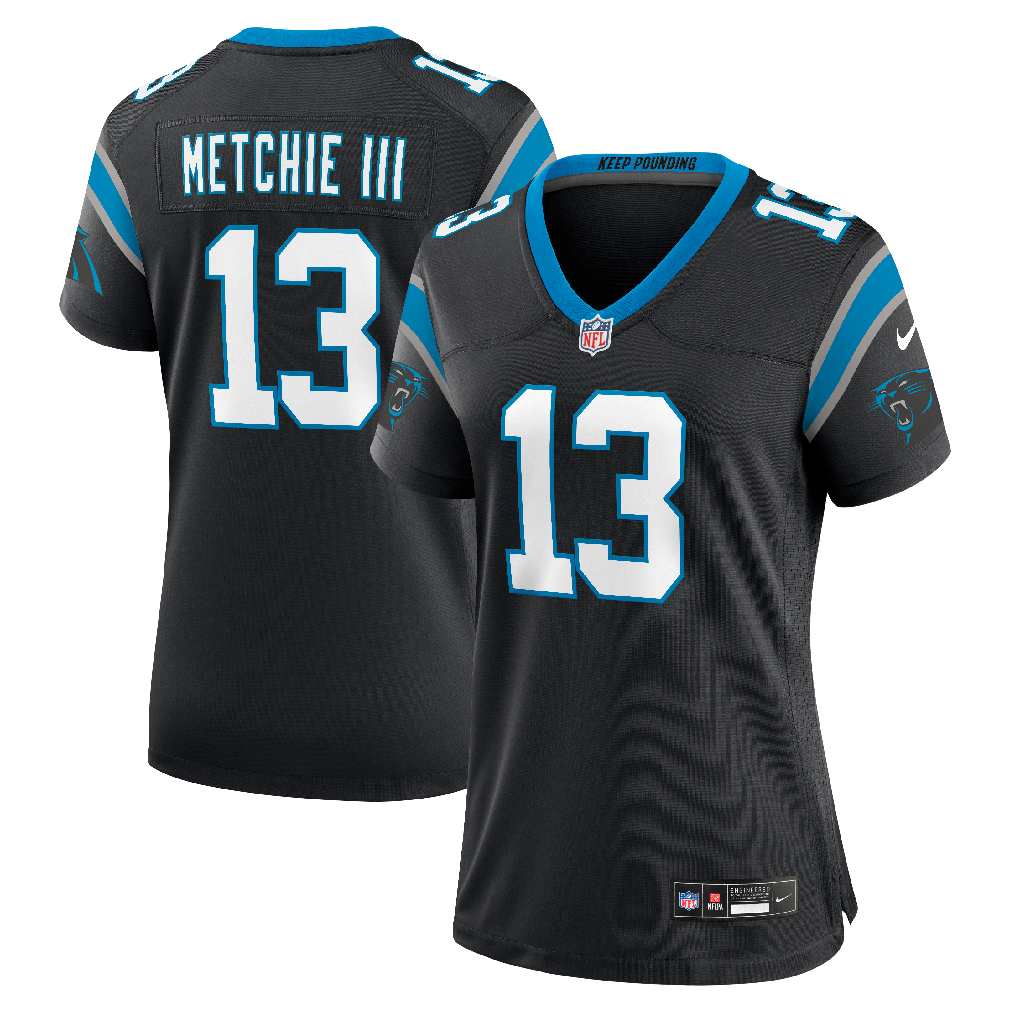 Maillot de match Nike John Metchie III noir pour femme, Carolina Panthers