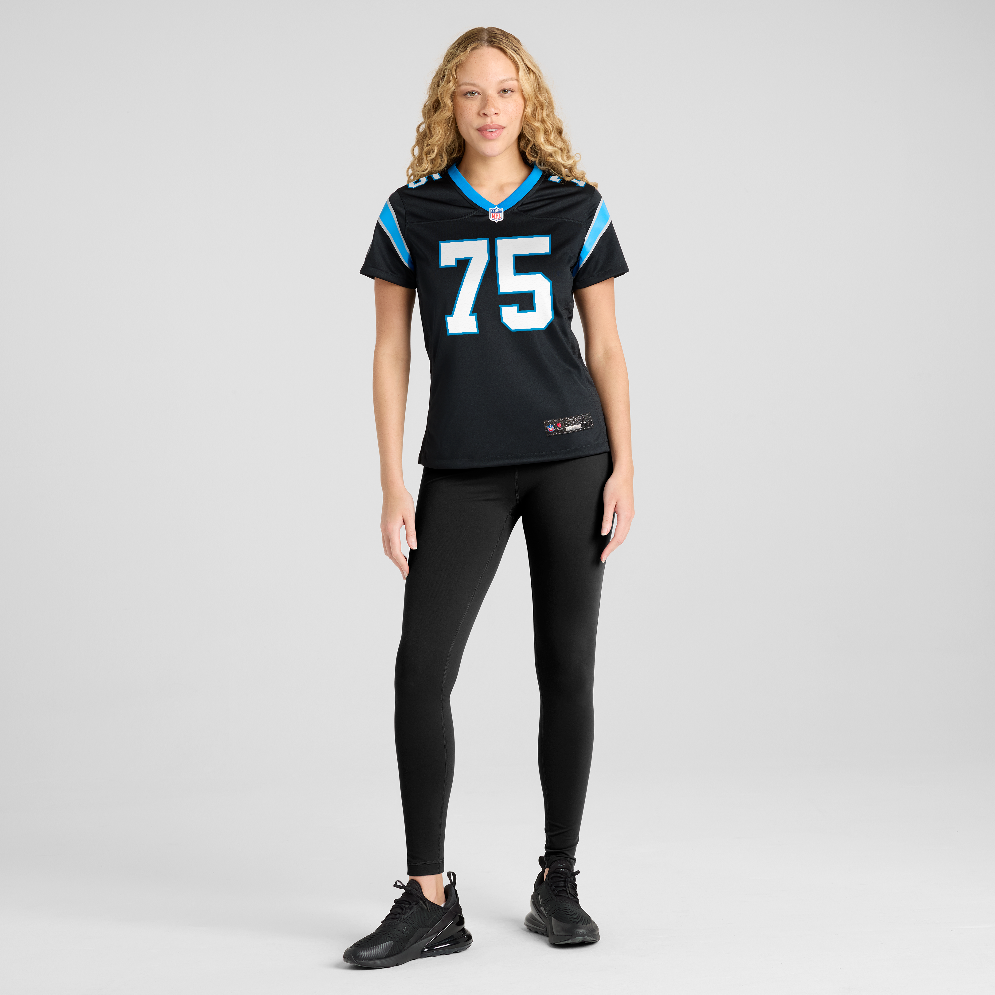 Maillot de match Nike Sam Hecht noir pour femme, Carolina Panthers