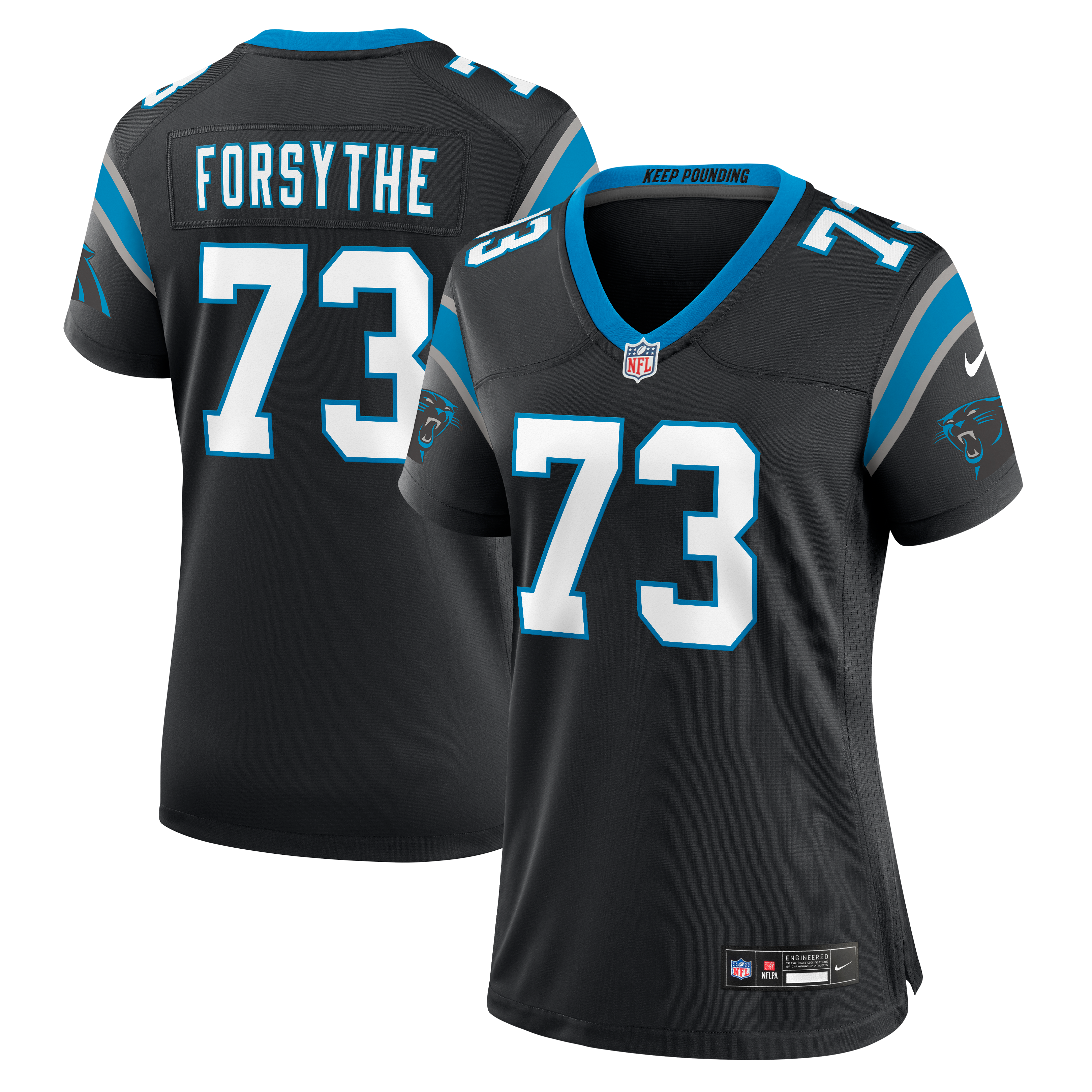 Maillot de match Nike Stone Forsythe noir pour femme, Carolina Panthers