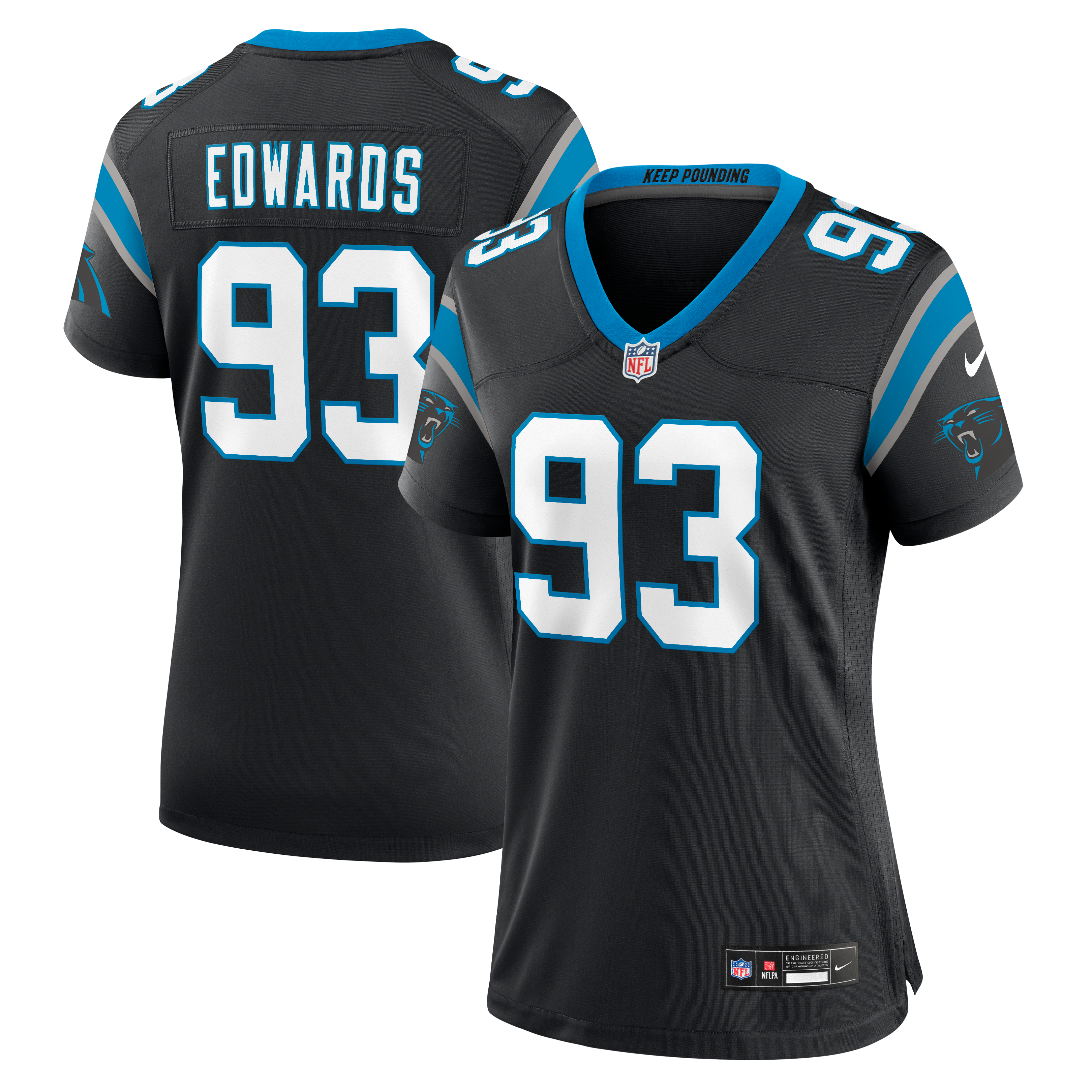 Maillot de match Nike TeRah Edwards noir pour femme, Carolina Panthers