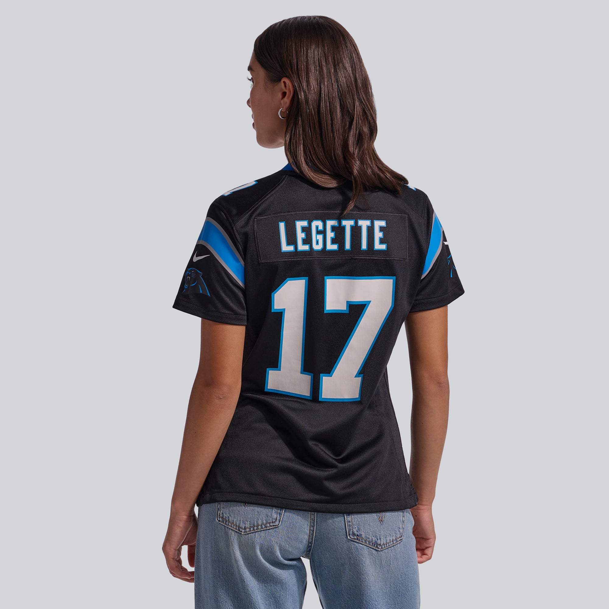 Maillot de match l'équipe Nike Xavier Legette des Panthers la Caroline pour femme, noir