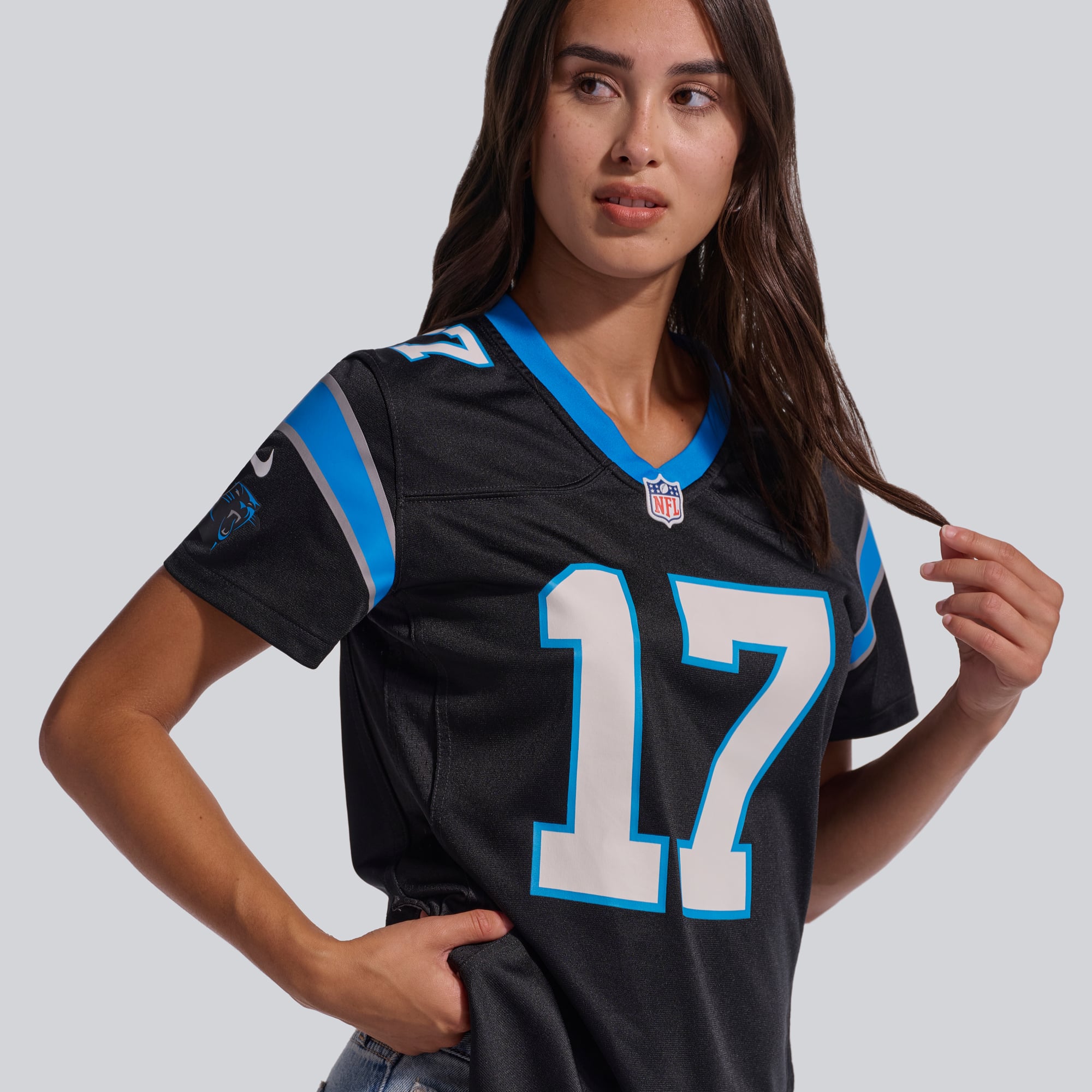 Maillot de match l'équipe Nike Xavier Legette des Panthers la Caroline pour femme, noir