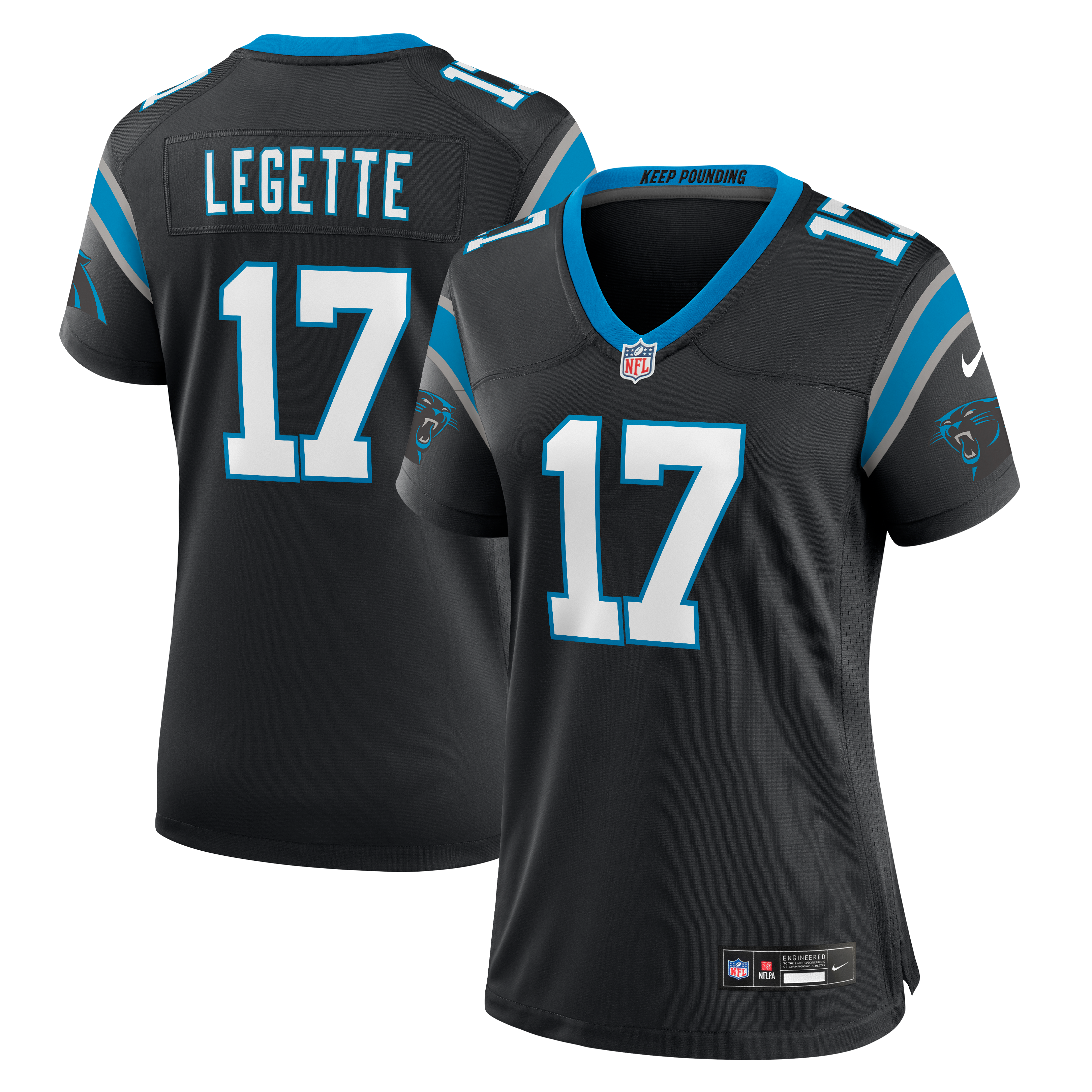 Maillot de match l'équipe Nike Xavier Legette des Panthers la Caroline pour femme, noir