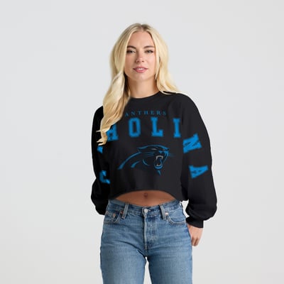 Carolina Panthers Spirit Jersey Women's Cropped Long Sleeve T-Shirt - Black