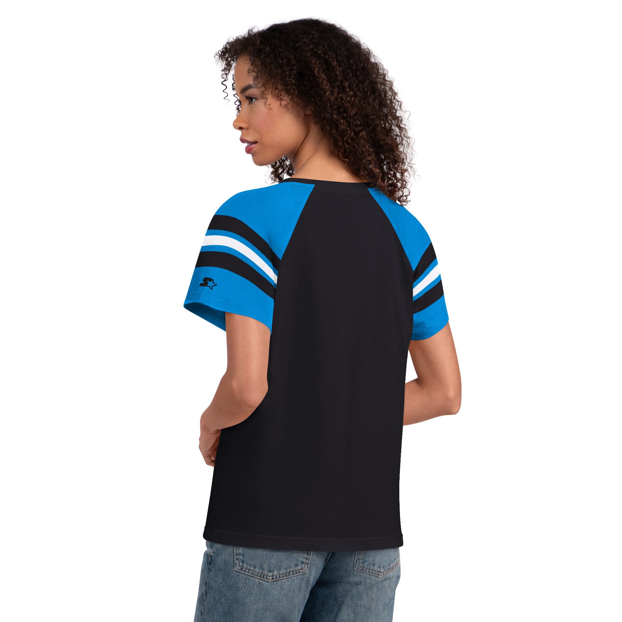 T-shirt raglan à col cranté Starter Black Carolina Panthers pour femmes