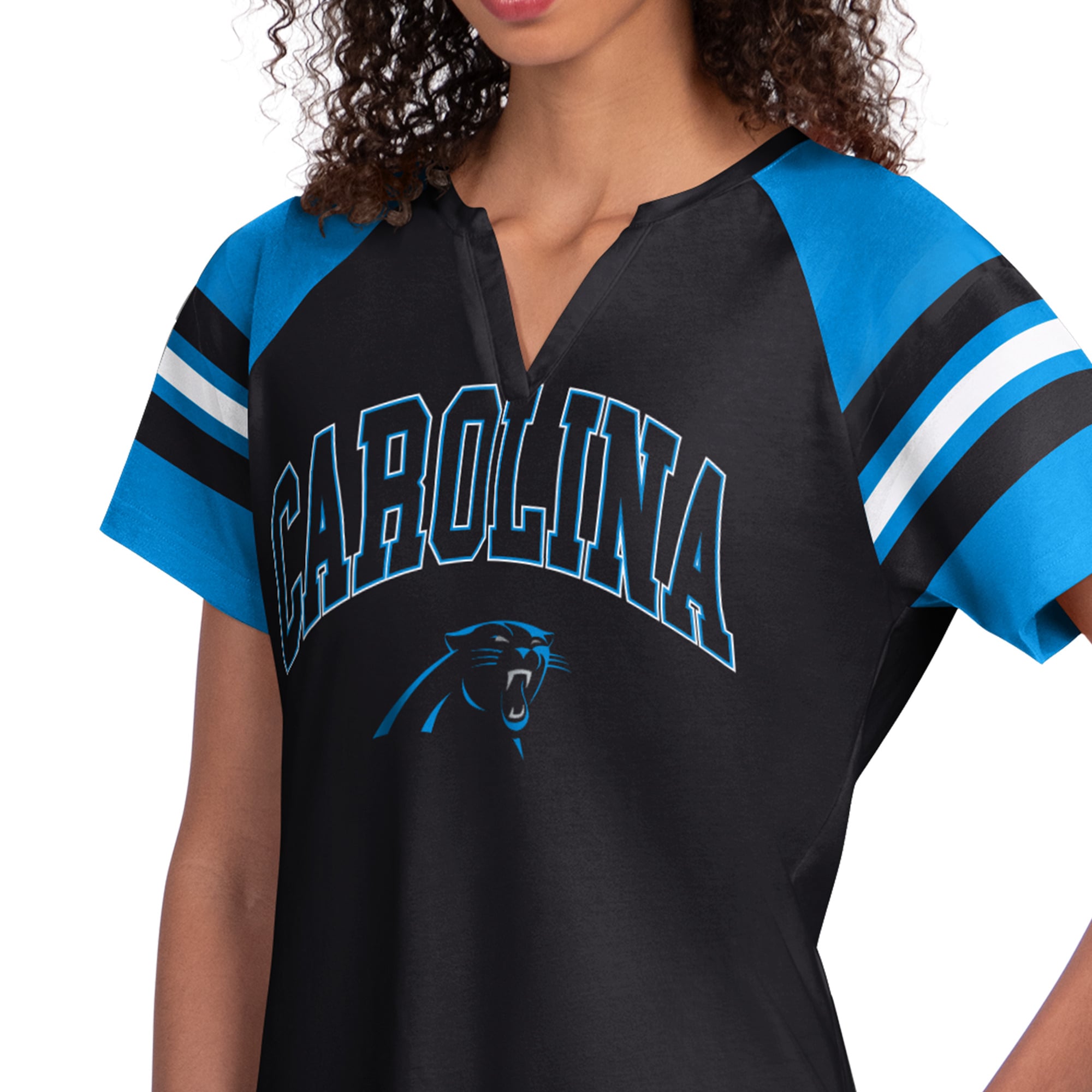 T-shirt raglan à col cranté Starter Black Carolina Panthers pour femmes