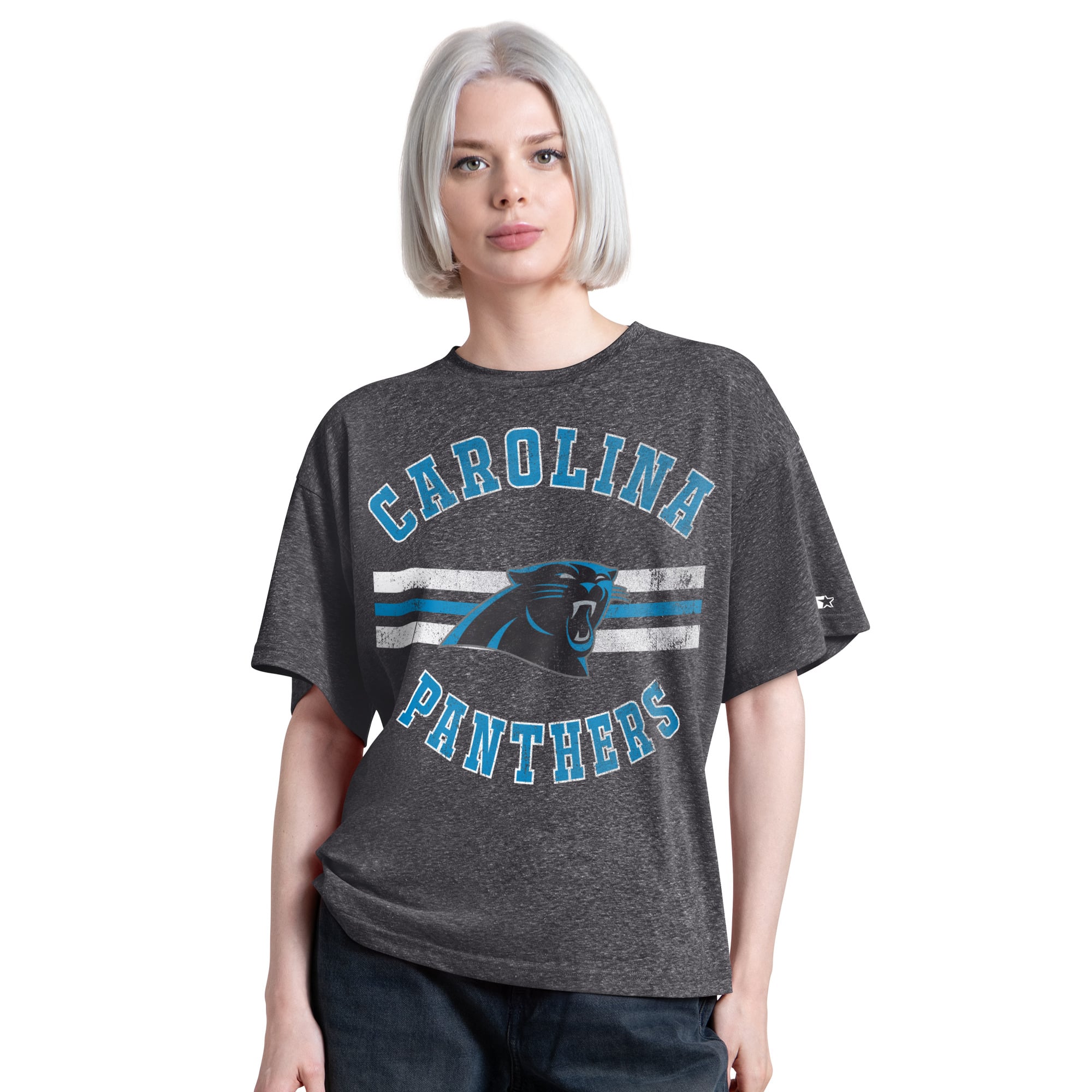 T-shirt Starter Black Carolina Panthers pour femme, coupe boyfriend, mélange de trois matières