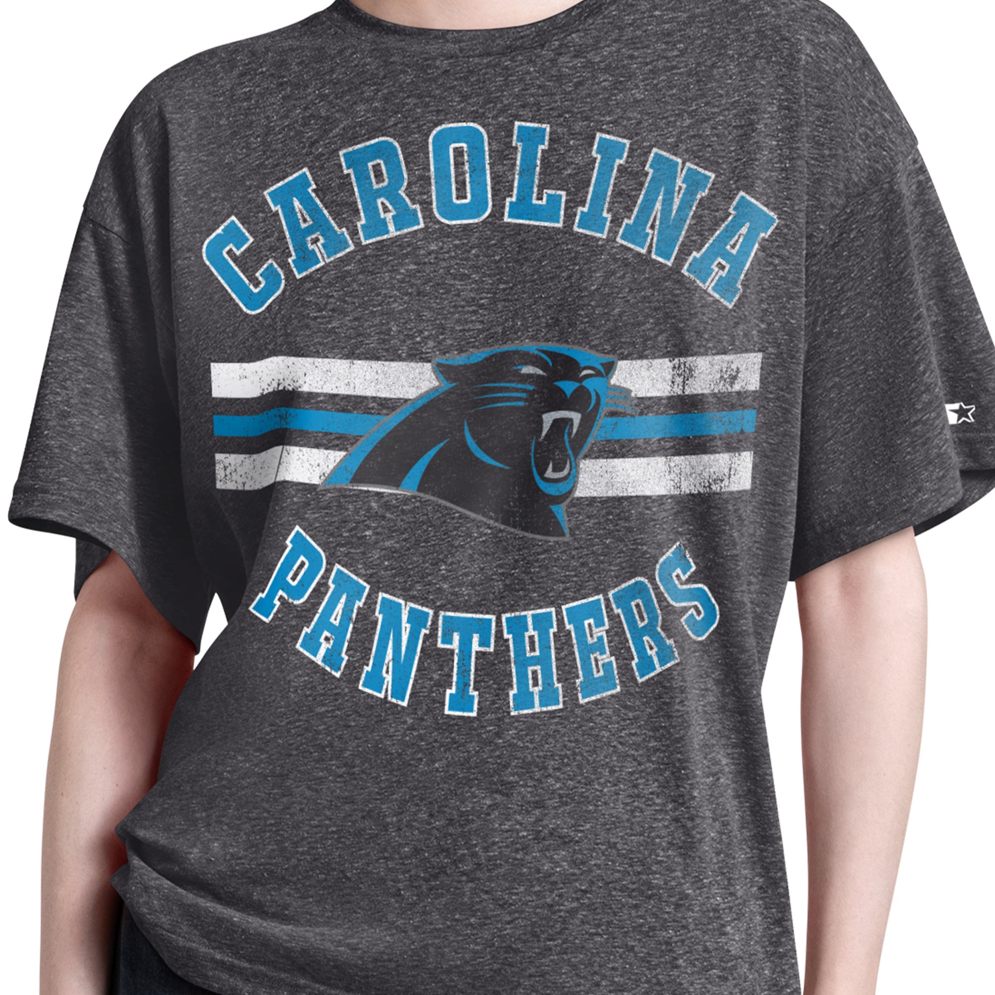T-shirt Starter Black Carolina Panthers pour femme, coupe boyfriend, mélange de trois matières