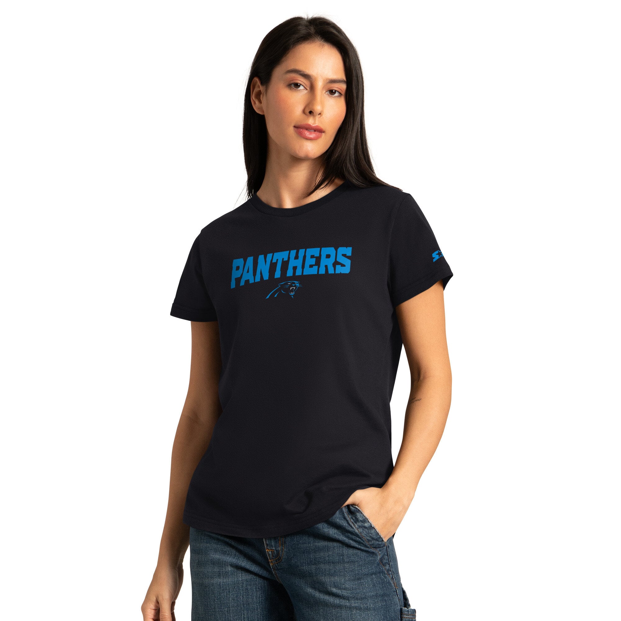 Pack de t-shirts à manches courtes et longues Starter noir/gris cendré Carolina Panthers pour femmes