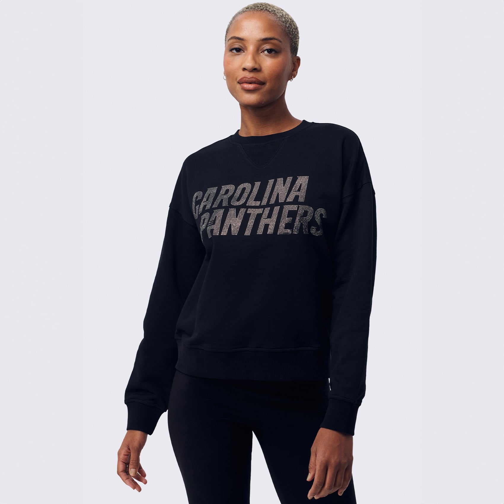 Sweat-shirt à capuche Terez Black Carolina Panthers pour femme, orné d'un logo en pierre précieuse
