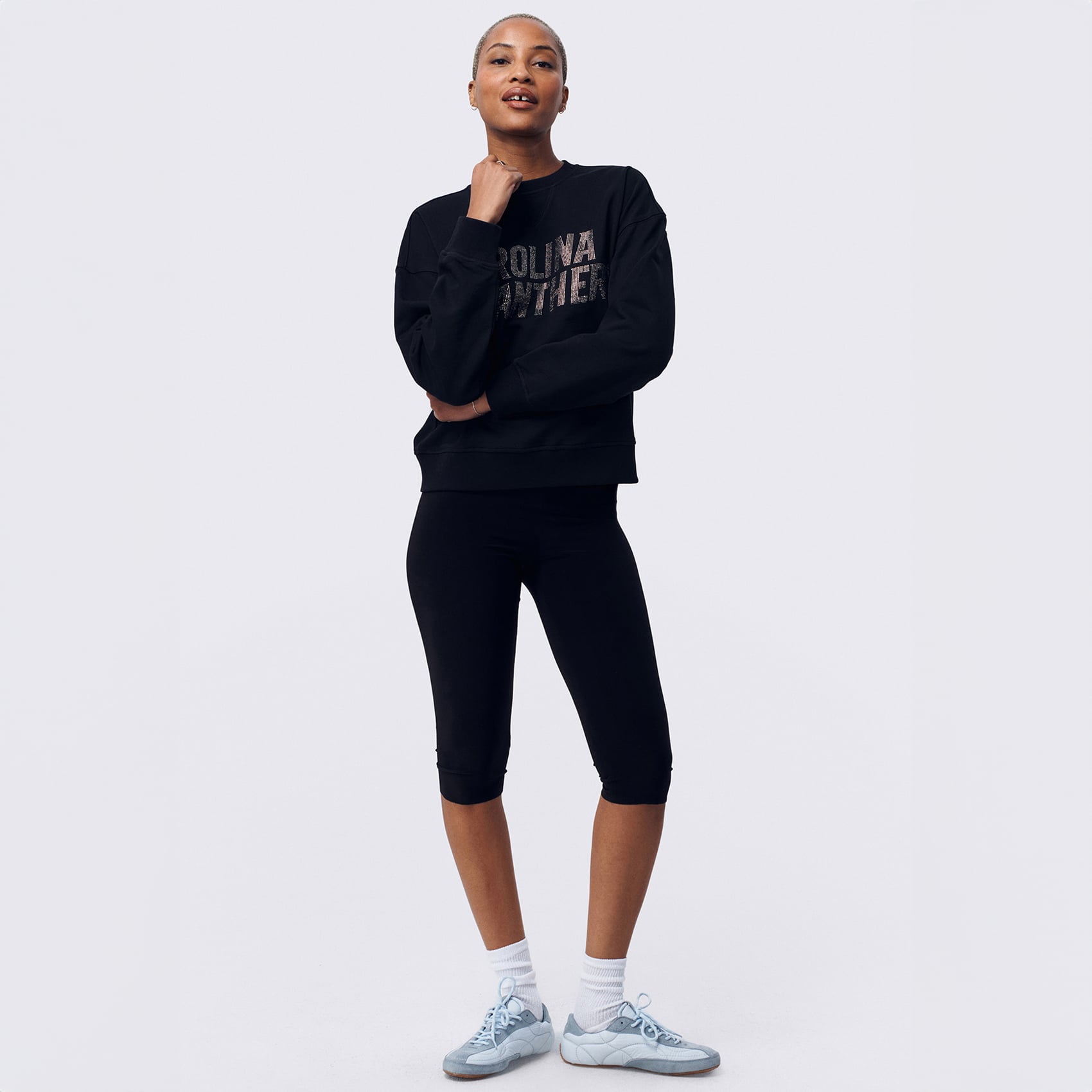 Sweat-shirt à capuche Terez Black Carolina Panthers pour femme, orné d'un logo en pierre précieuse