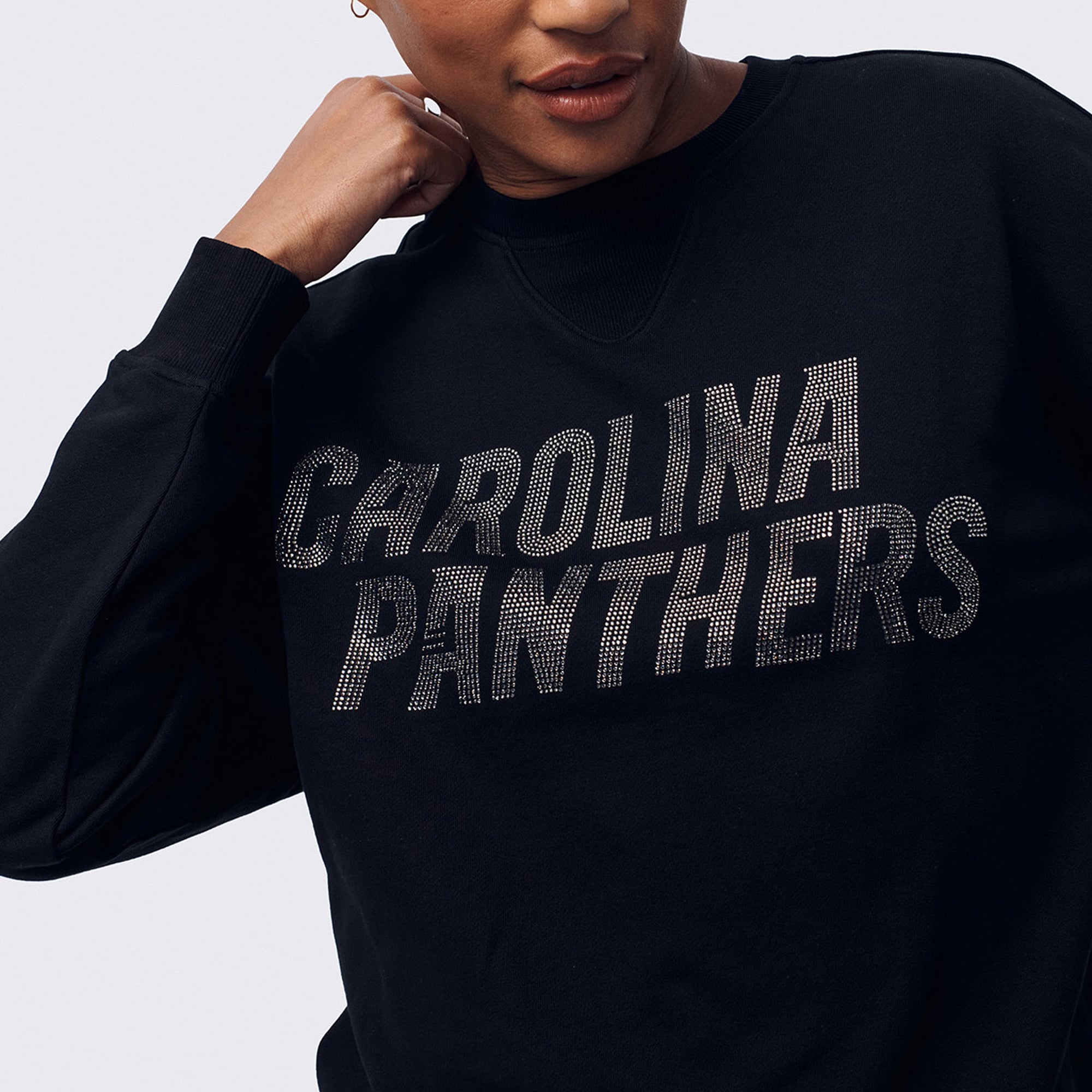 Sweat-shirt à capuche Terez Black Carolina Panthers pour femme, orné d'un logo en pierre précieuse