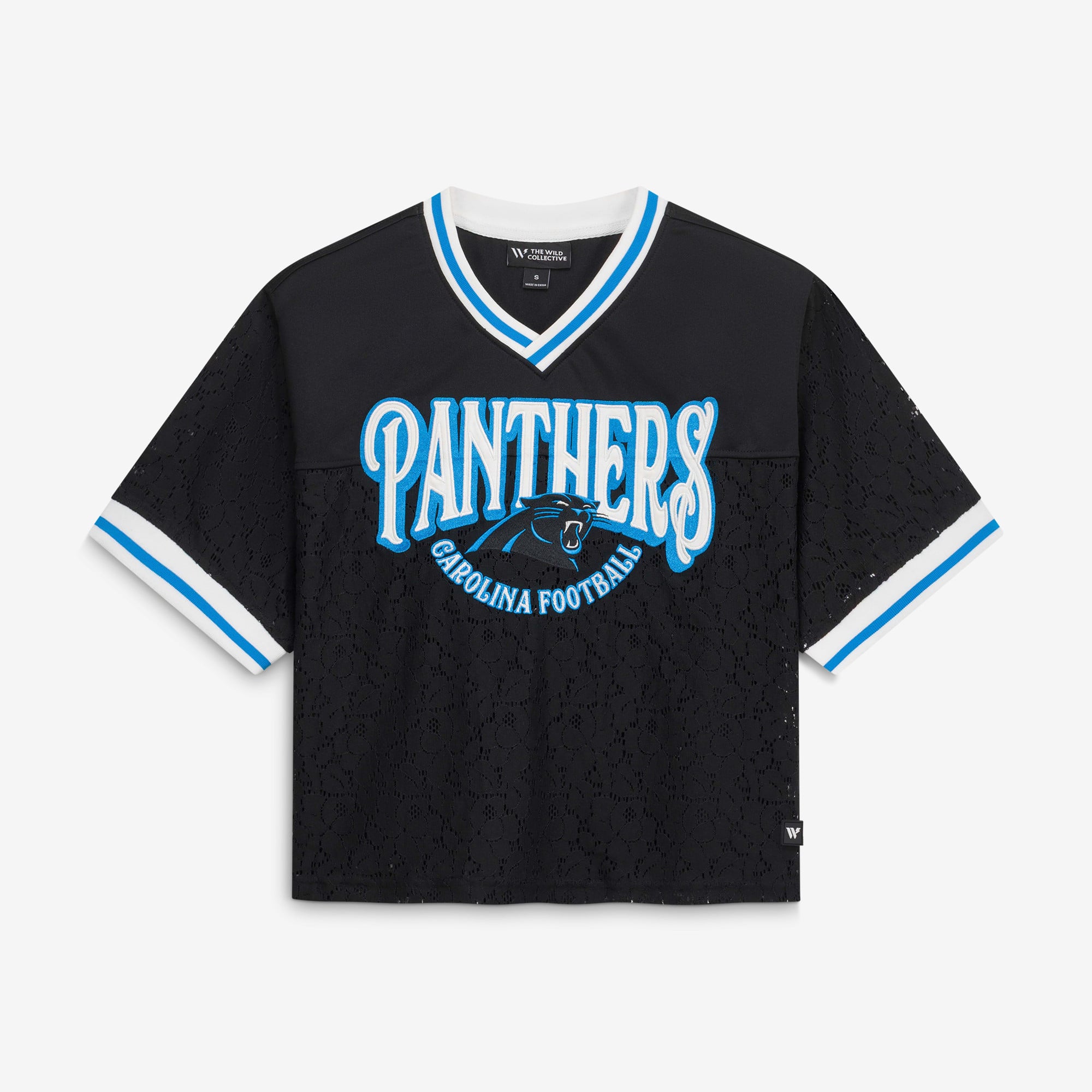 Women's The Wild Collective  Black Carolina Panthers Lace Fashion Jersey T-Shirt
