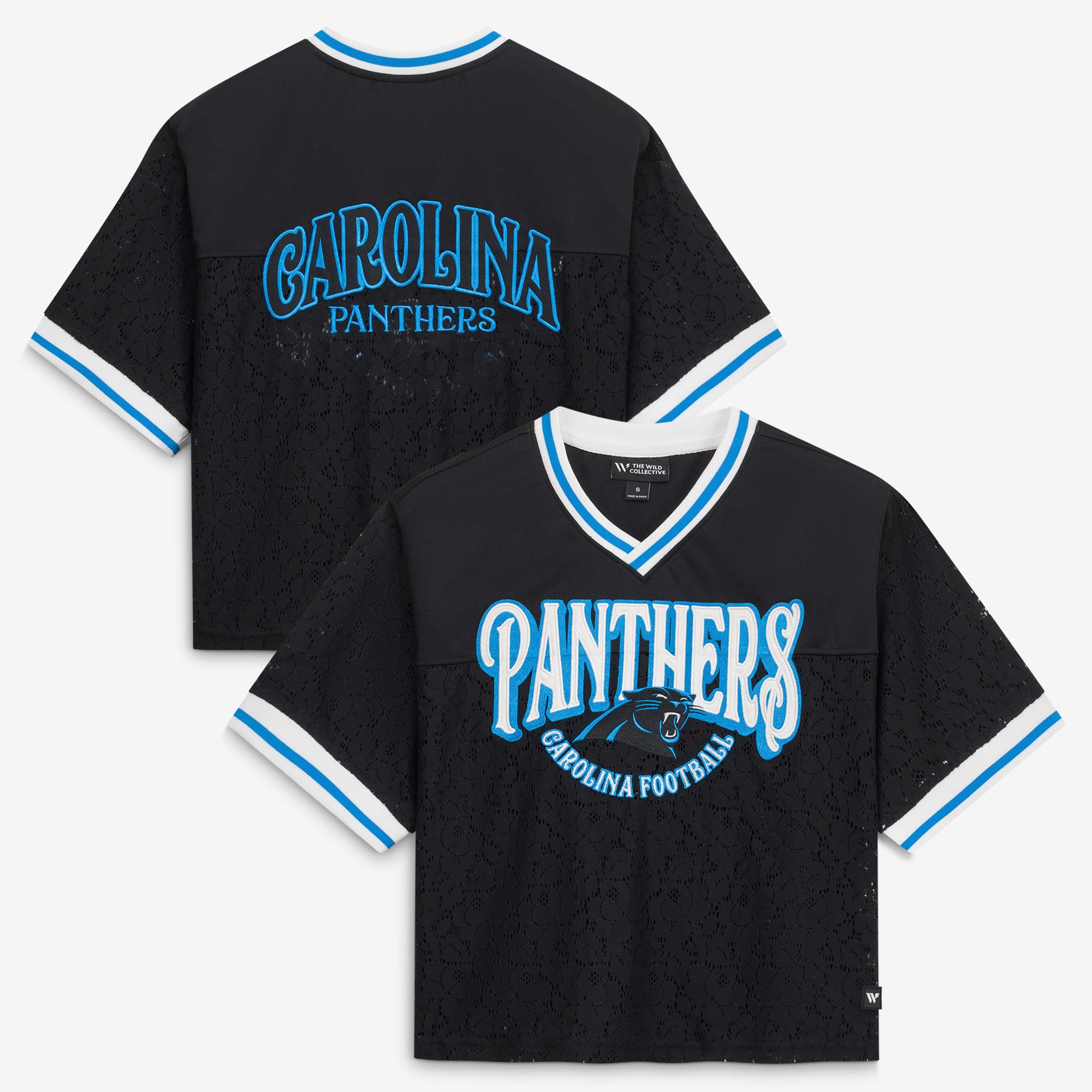 Women's The Wild Collective  Black Carolina Panthers Lace Fashion Jersey T-Shirt