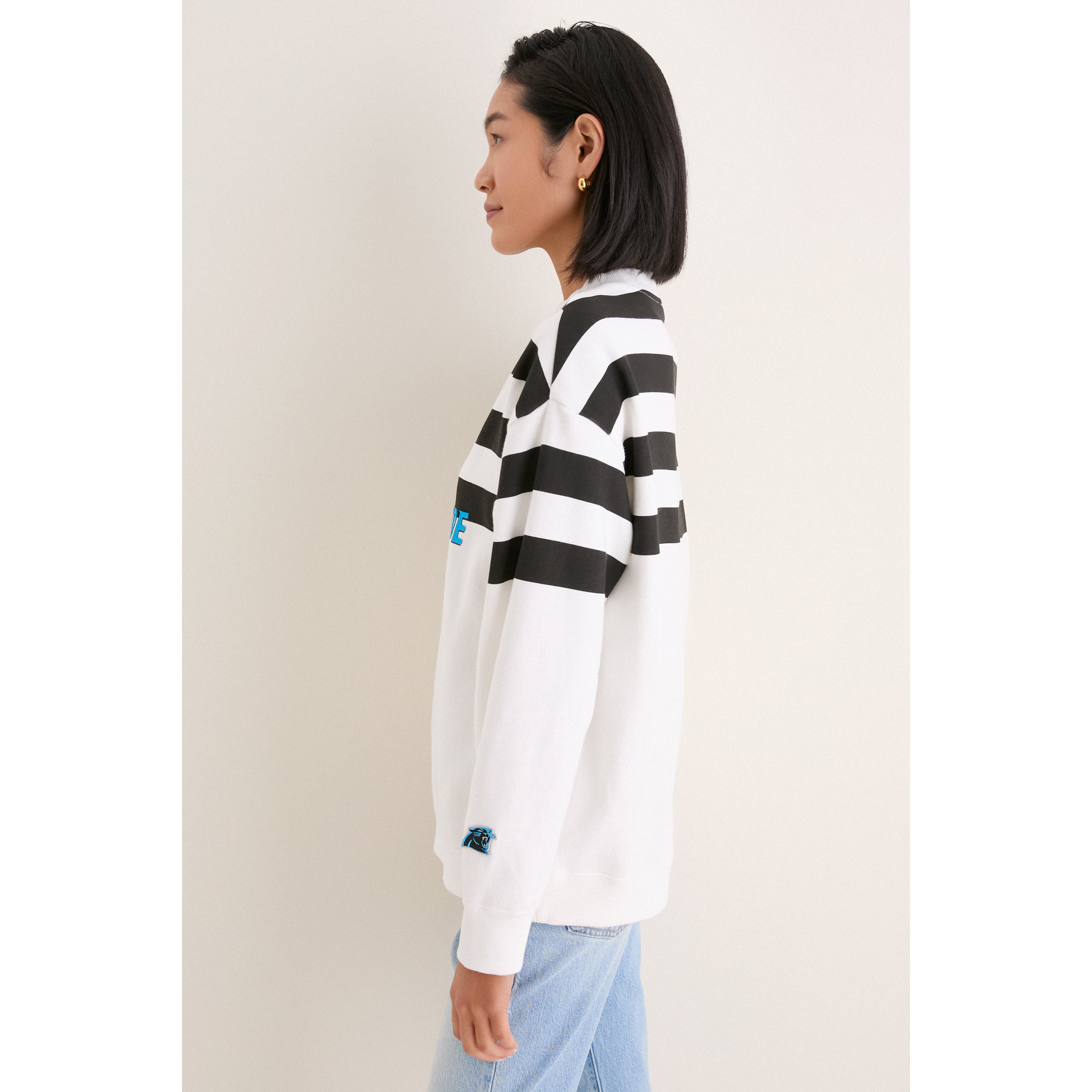Women's Tuckernuck White/Black Carolina Panthers Stripe Sweatshirt