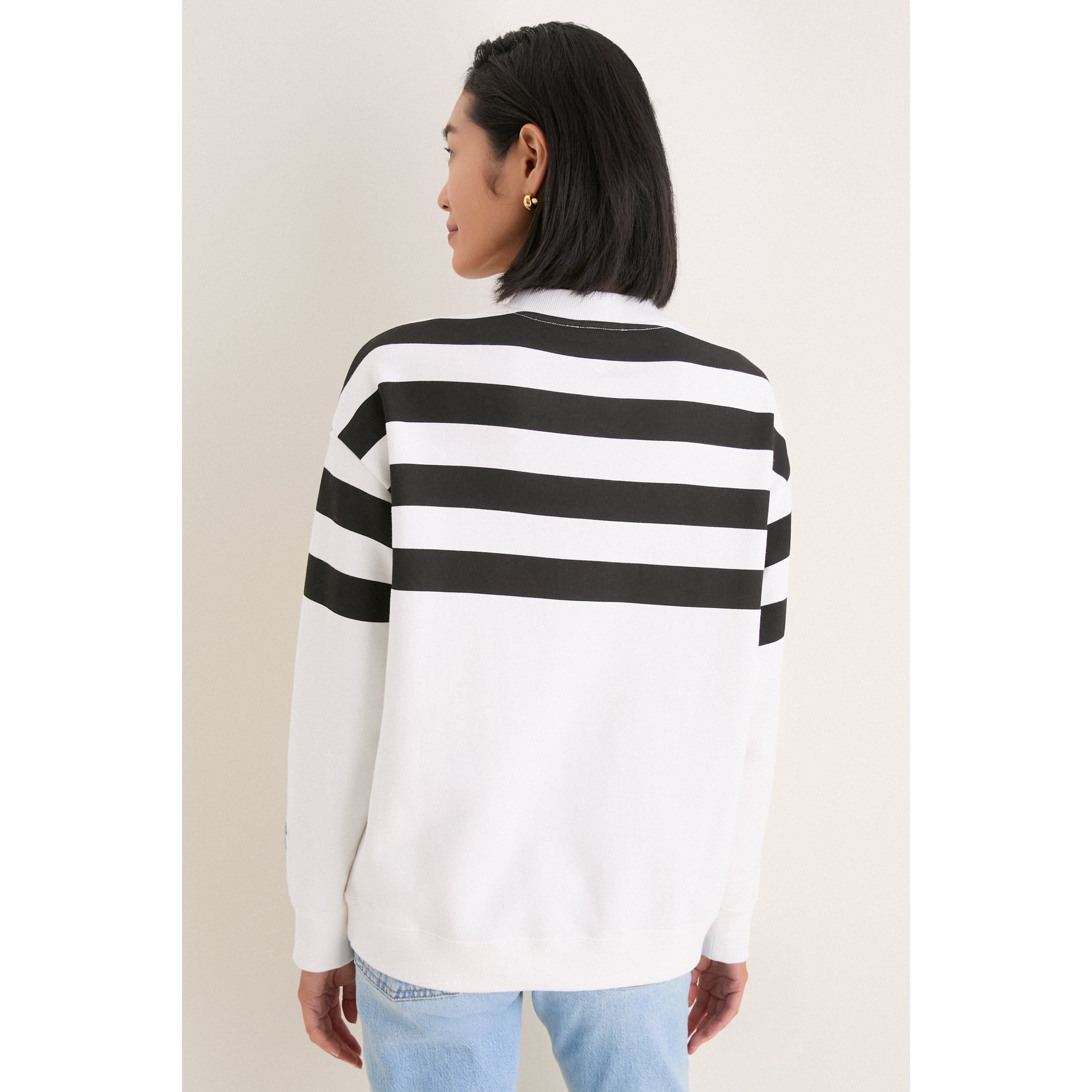 Women's Tuckernuck White/Black Carolina Panthers Stripe Sweatshirt