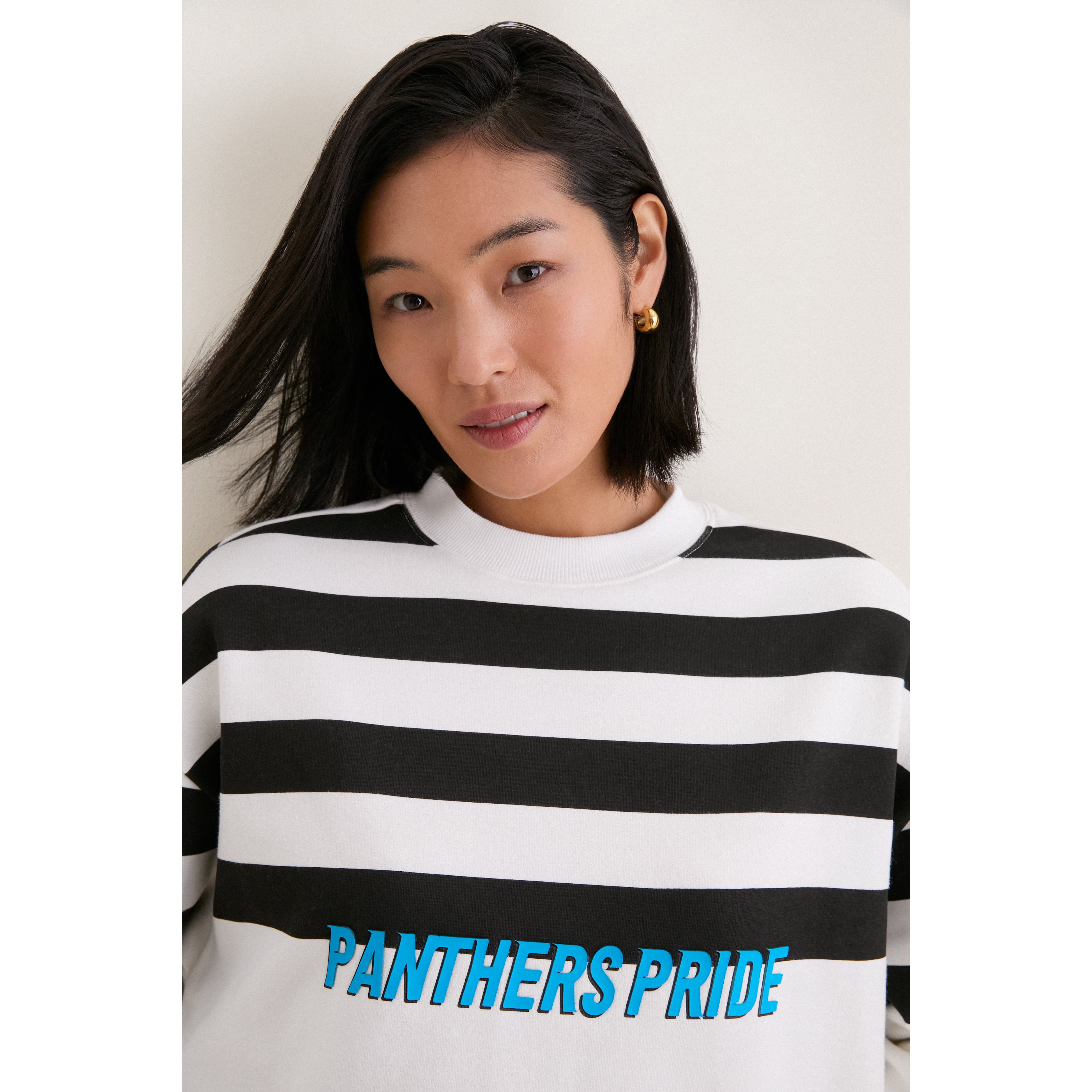 Women's Tuckernuck White/Black Carolina Panthers Stripe Sweatshirt