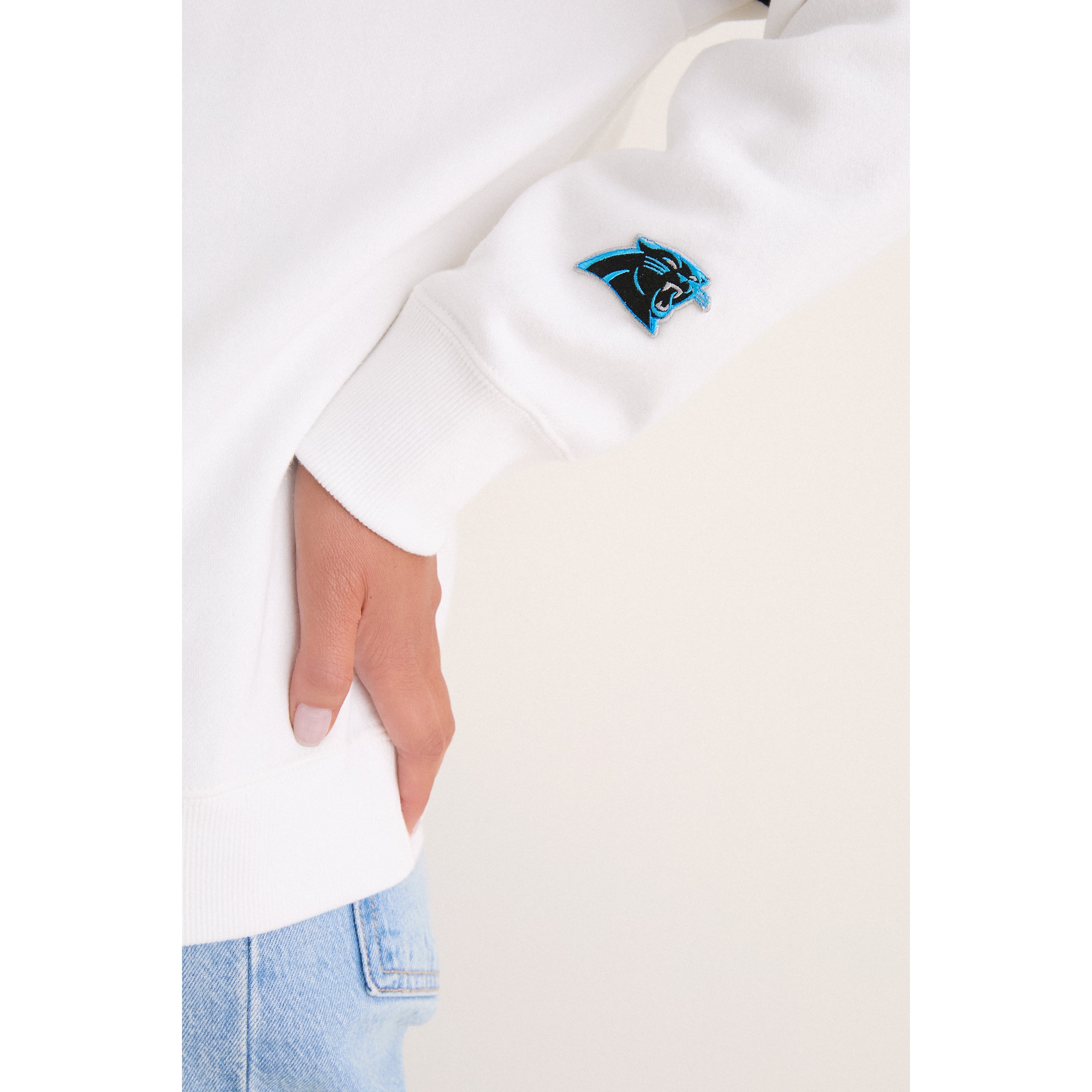Women's Tuckernuck White/Black Carolina Panthers Stripe Sweatshirt